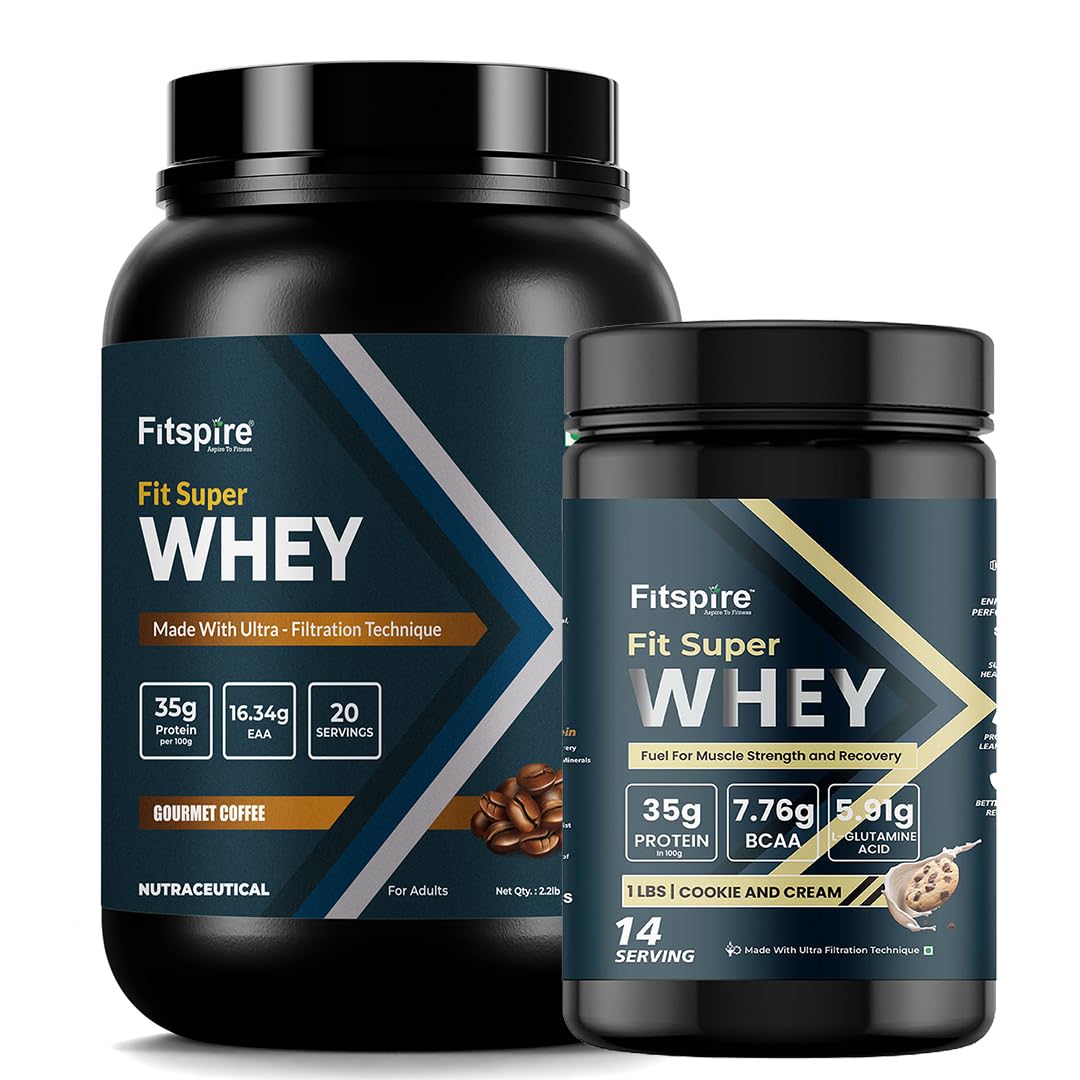 Fitspire Fit Super & Fit Nitra Whey Protein Combo | 100g Serving | 36g Protein | 7.76g BCAA | 100% Authentic Whey & No Adulteration | Muscle Growth & Recovery | DigeZyme For Easy Digestion |-image-2