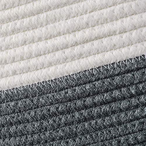 SONGMICS Baumwollseilkorb, Griffen, Wäschekorb aus Baumwolle, 100 L, für Spielzeug, Kleidung, Decken, Grau-Beige, 55 x 55 x 35 cm, LCB401G01