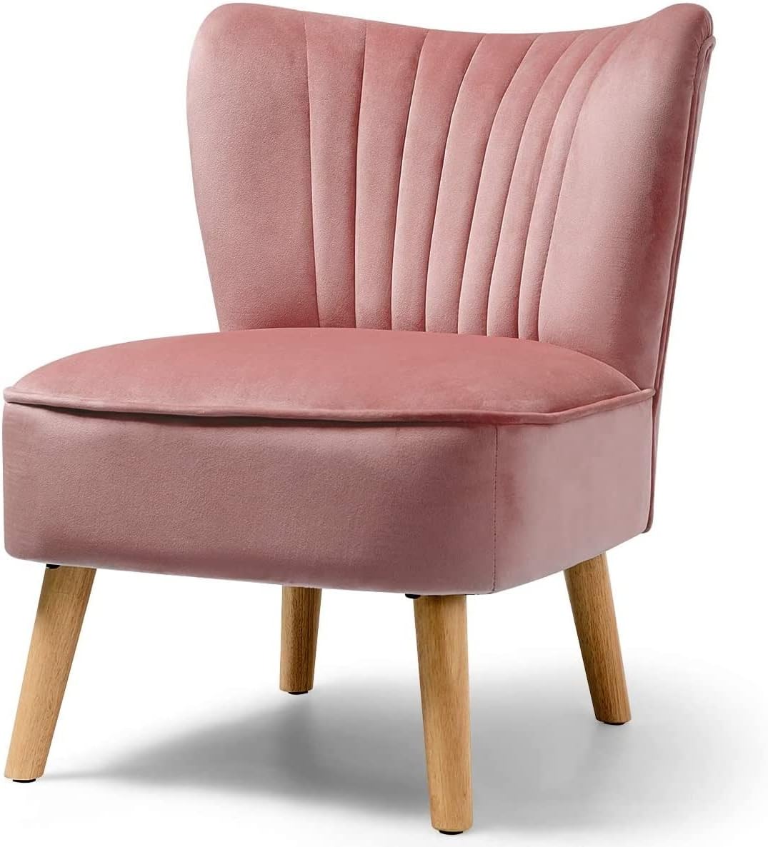 LUARANE Armless Velvet Accent Chair, Modern Leisure Chair with Curved Backrest Thick Sponge Cushion Wood Legs, Small Upholstered Wingback Sofa Chair for Bedroom Living Room (1, Pink)