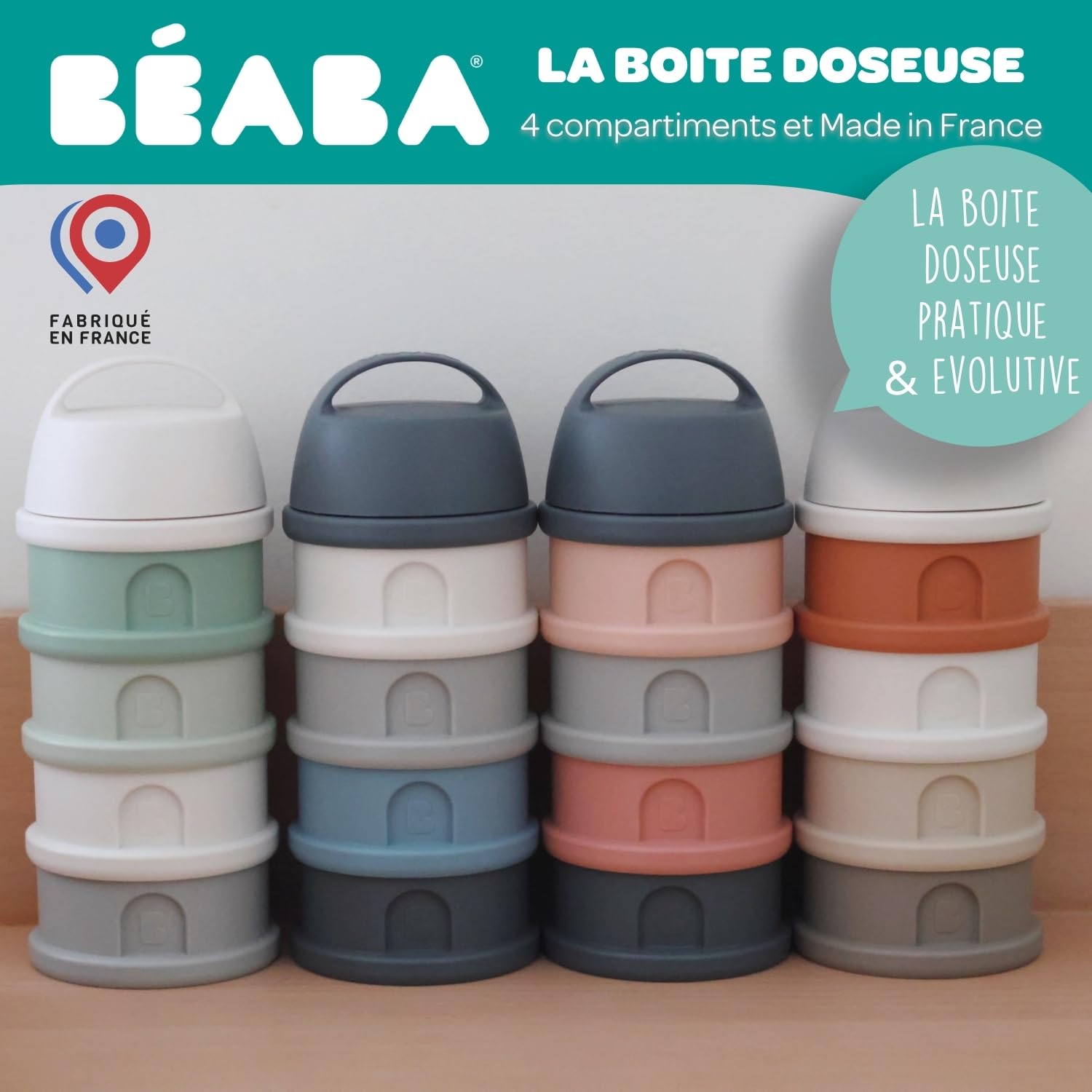 BÉABA, Stackable Powdered Milk Dispenser, 100% Airtight, 4 Compartments, Made in France, Large Capacity, Evolving Use - Image 3