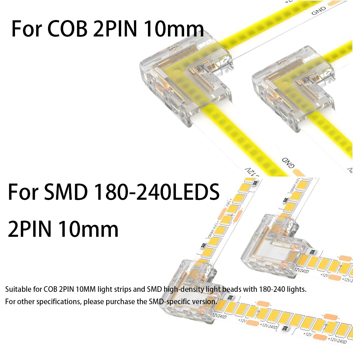 TOKERU LED Strip Connector, 20 Pack, 8mm, 2-Pin (L -Shaped (COB/SMD), 10mm), Transparent - Image 3