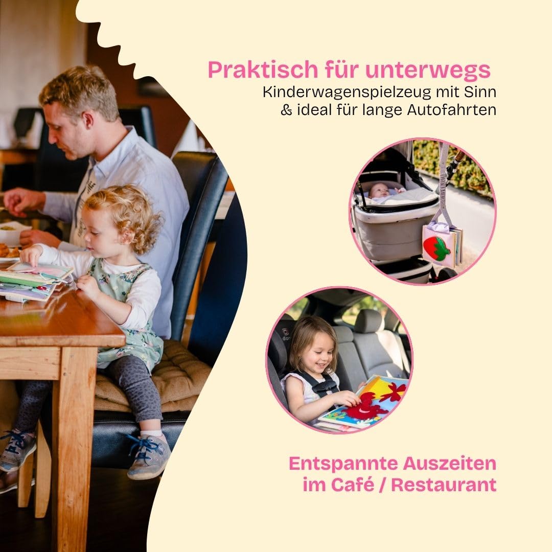 Jolly Designs – Happy Sheep - 6 Seiten Mini Quiet Book – Montessori Spielzeug ab 4 Monaten – Motorik & Sensorik fördern – Handgefertigtes Filzbuch – Lernspielzeug für Kleinkinder – Busy Book