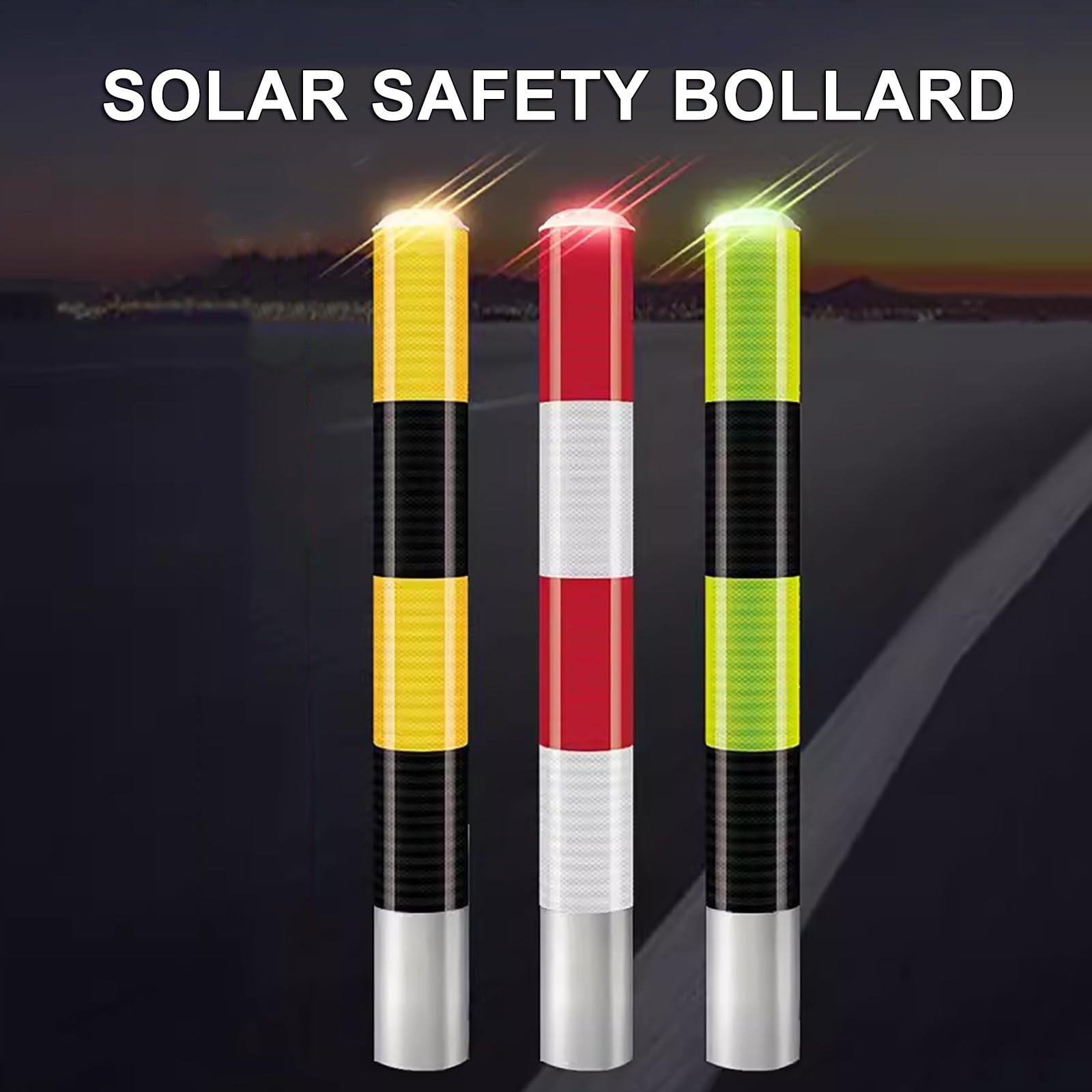 Borne Solaire de stationnement à Installation souterraine, barrière de sécurité en Acier avec LED et Bandes réfléchissantes, borne métallique (Rouge, 100 x 12 cm / 39 x 5 Pouces)