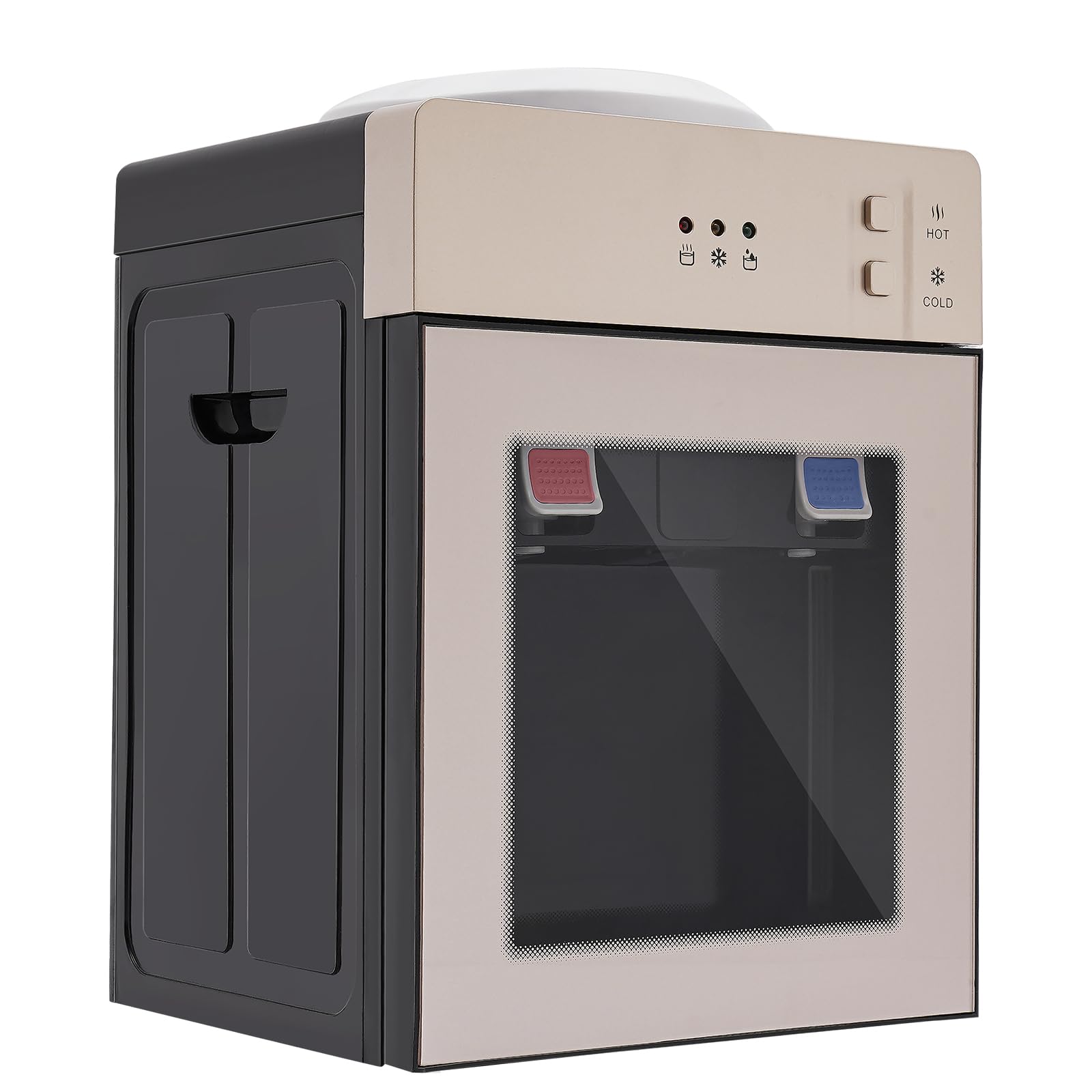 LUNUMAOS Mini Champagne Gold Hot/Cold Water Cooler Dispenser, Cold/Hot Water Dispenser of 3 Temperature Settings Hot Water, Normal Ice Water 4.2GAL