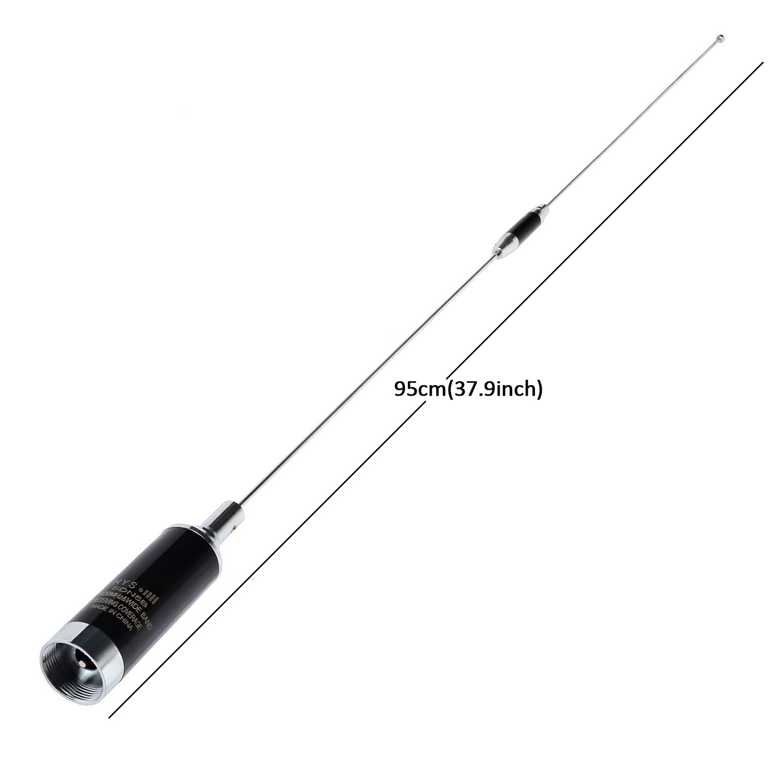 HYS Amateur Antenne double bande NMO 37,9" VHF 136-174/UHF 400-470 MHz (144/430 MHz) avec trou en L en acier inoxydable et câble coaxial RG-58 d'environ 4 m pour radio FM mobile