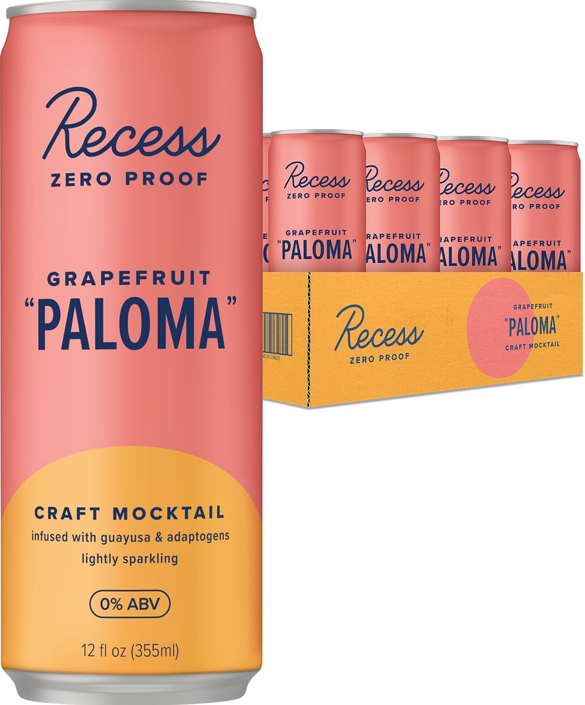 Recess Zero Proof Craft Mocktails, Alcohol Free Drinks, With Adaptogens, Non-Alcoholic Beverage Replacement, Mixer, Celebration, Party, (Grapefruit "Paloma", 12oz, Pack of 12)