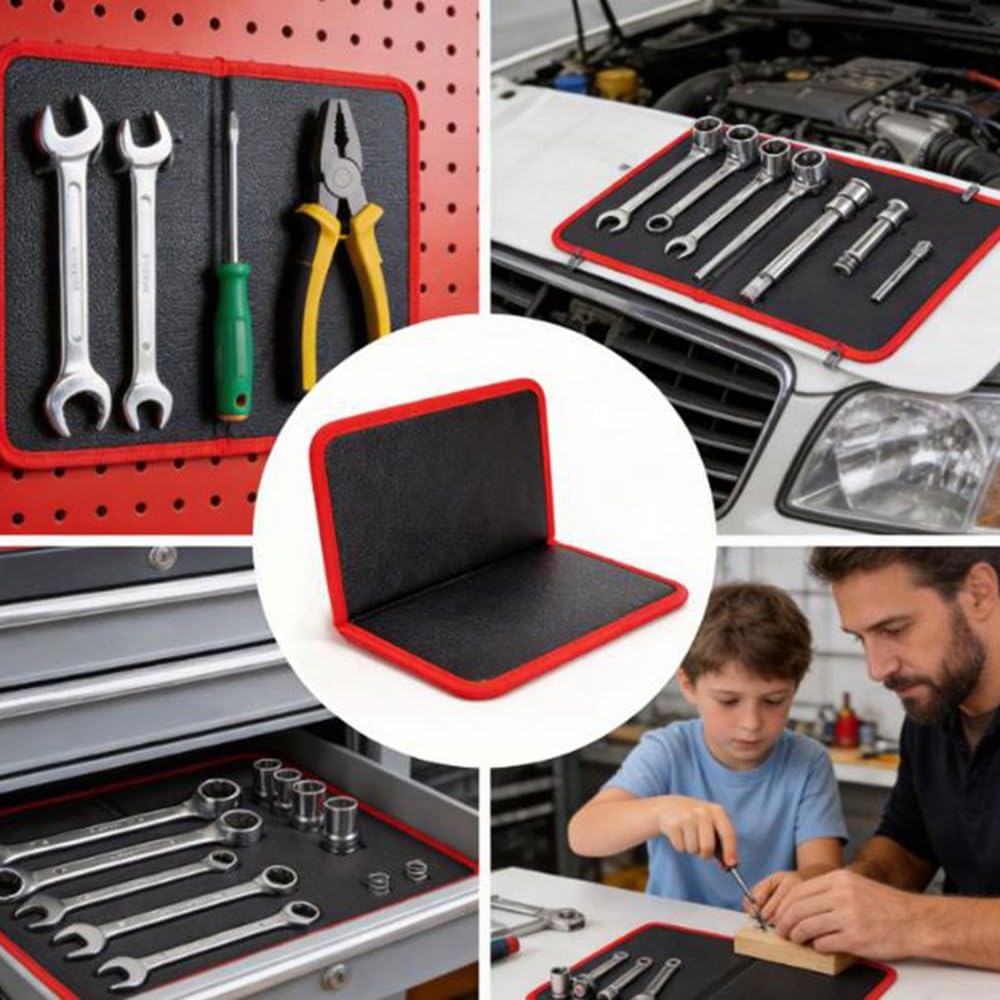 Juego de 4 Piezas de Alfombrillas Magnéticas para Herramientas, Alfombrillas Magnéticas Flexibles para Taller y Reparación Automotriz, Organiza Llaves, Tornillos, Pernos