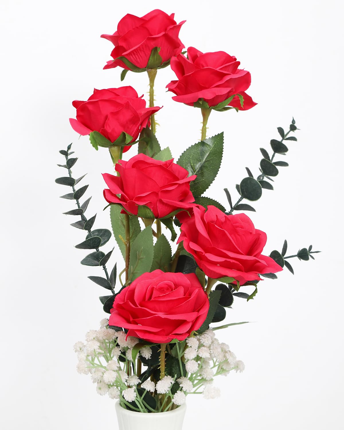 LEUCHTAMOR 10Pcs Artificial Roses Fake Silk Roses Fuchsia Fake Single Stem Realistic Roses Bouquet for DIY Craft Faux Flowers for Home Decorations Wedding Flowers Bouquet Garden Decor - Image 2