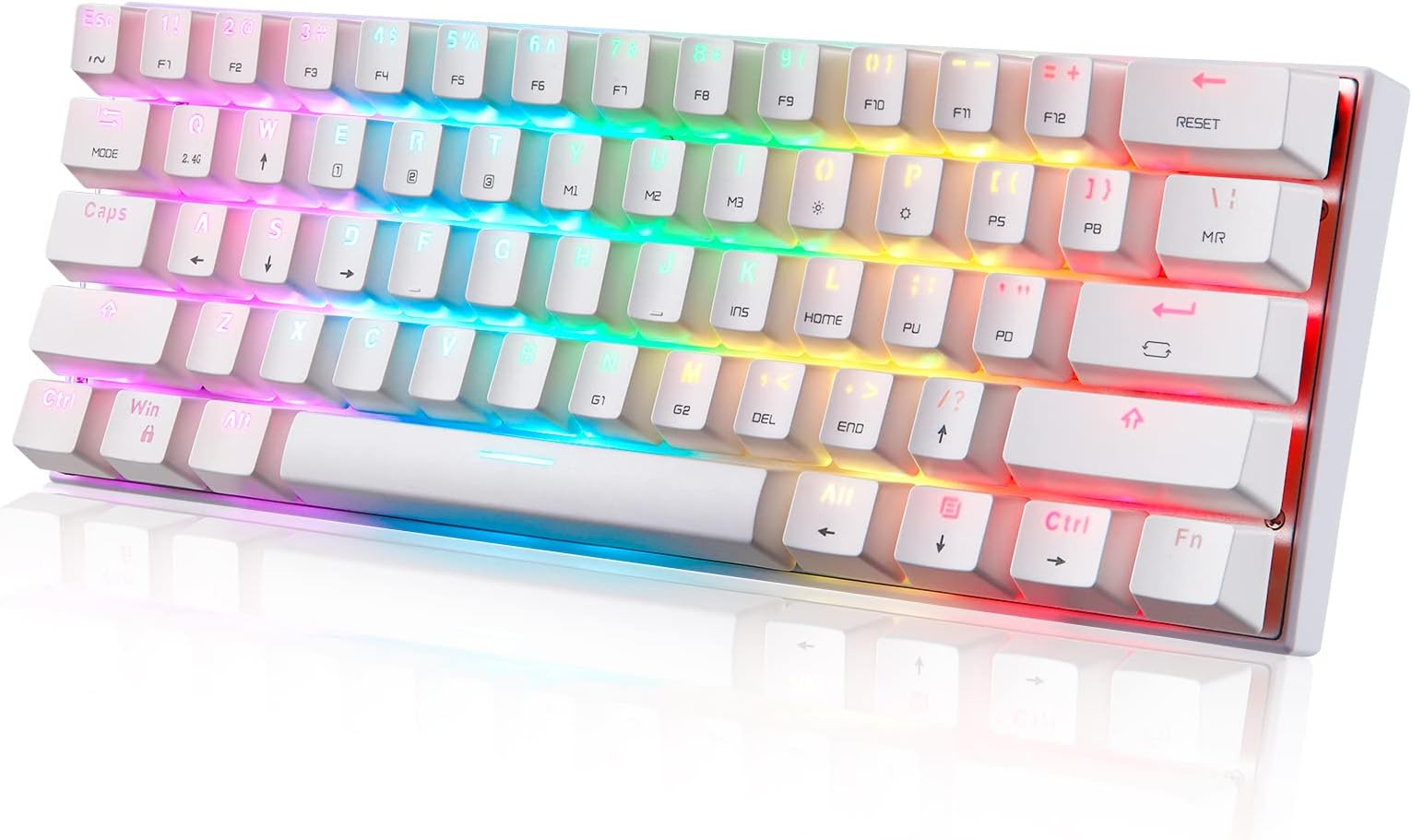 MOTOSPEED Wireless 60% Triple Mode BT5.0/2.4G/Type-C Mechanical Keyboard, 61 Keys Bluetooth Mechanical Keyboard,Gaming/Office Keyboard for PC/Mac Gamer (Red Switch, White)