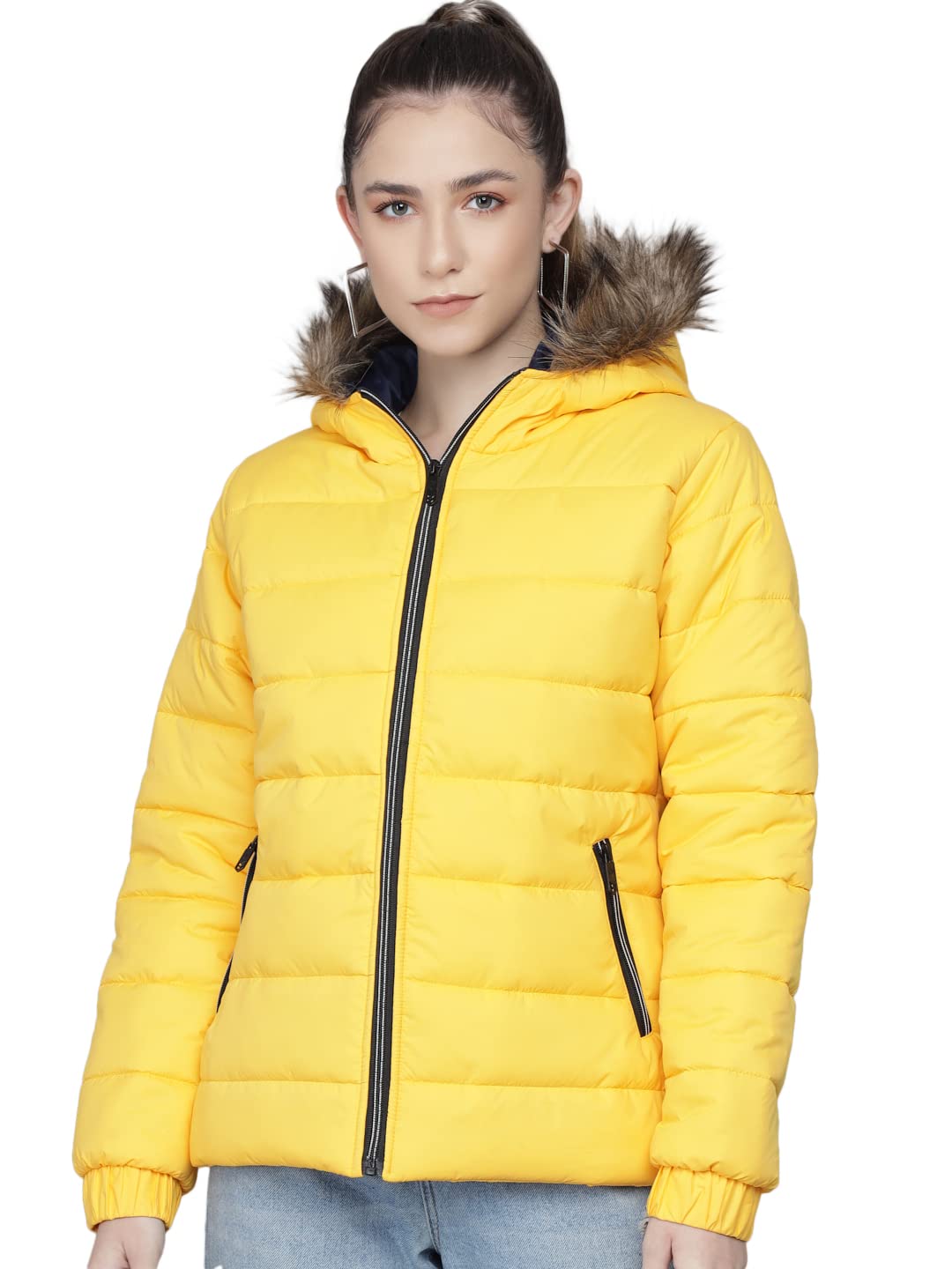 kotty Women Olive green Nylon Full Sleeve Solid Puffer Jacket-picture-24