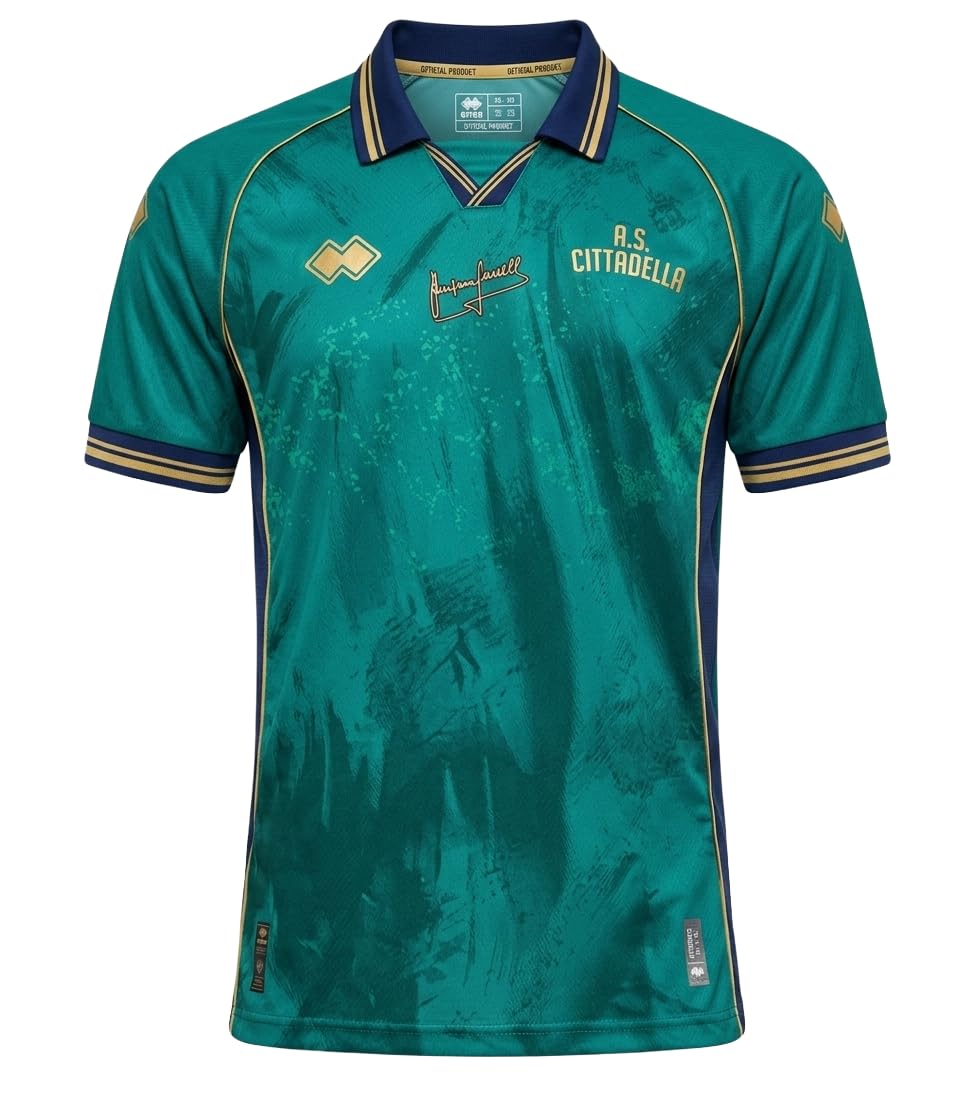 A.S. Cittadella 1973 Maglia Edizione Limitata 100° Anniversario Angelo Gabrielli – Errea Ufficiale, Collector Numerata 300 Pezzi, Verde Petrolio con Colletto retrò
