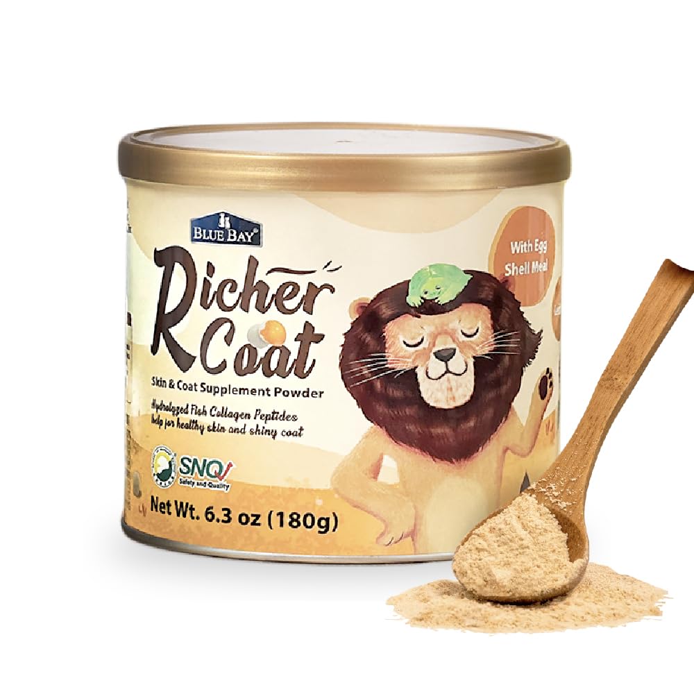 Blue Bay Richer Coat, Skin & Coat Supplement Powder, Supports Healthy Skin & Glossy Coat, Promotes Hair Growth, Cat & Dog Food Topper, for All Animals (100g)