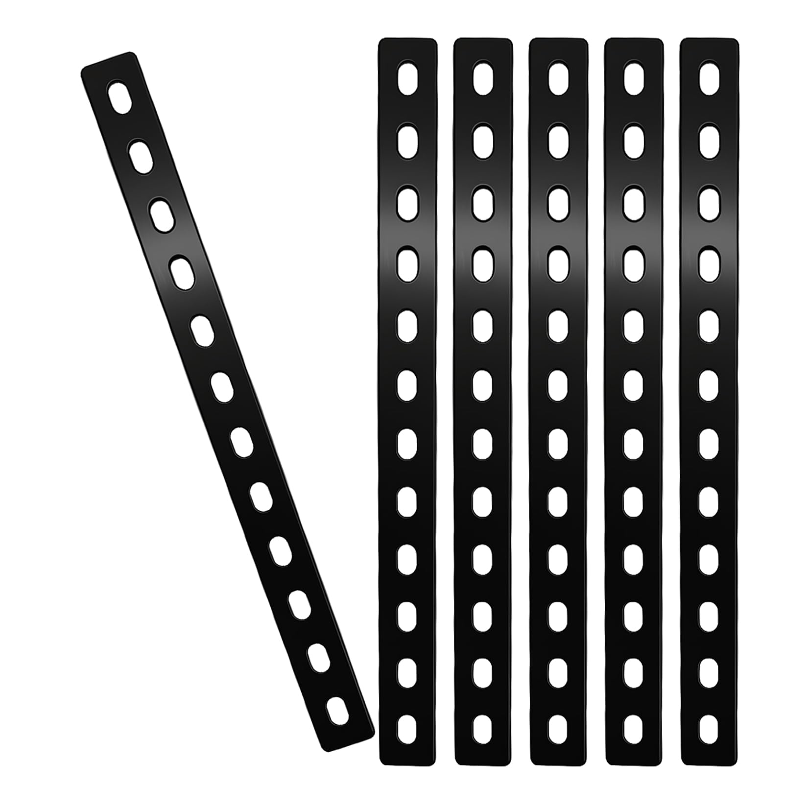 6 Pcs Flat Metal Brackets for Wood, Black Flat Metal Plate with Holes, Straight Brackets for Wood Joining Plates with 12 Holes, Furniture Braces for Fixing Repair Mending Bracket(307 x 24 mm)