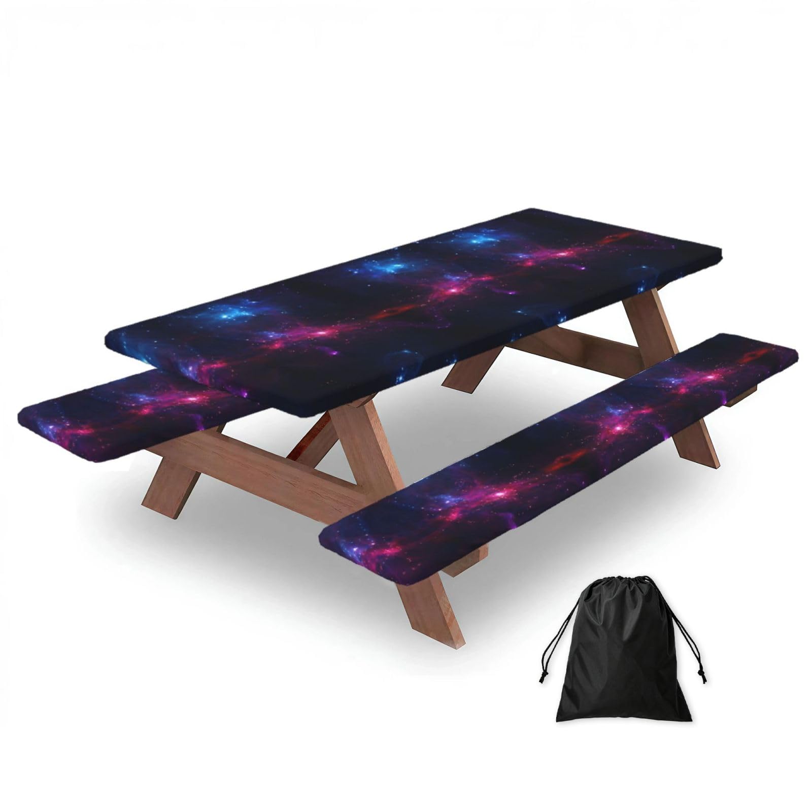 EZDLOWVBA Galaxy Print Picnic Table Cover With Bench Covers Waterproof Fitted Picnic Table Outdoor Elastic Picnic Tablecloth Outdoor Camping Essentials(3pcs)