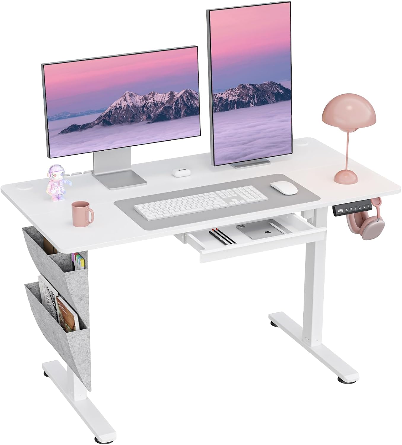 Electric Standing Desk with Drawers,48x24 Inch Electric Desk Adjustable Height with Side Storage,Sit Stand Desk for Home and Office,White