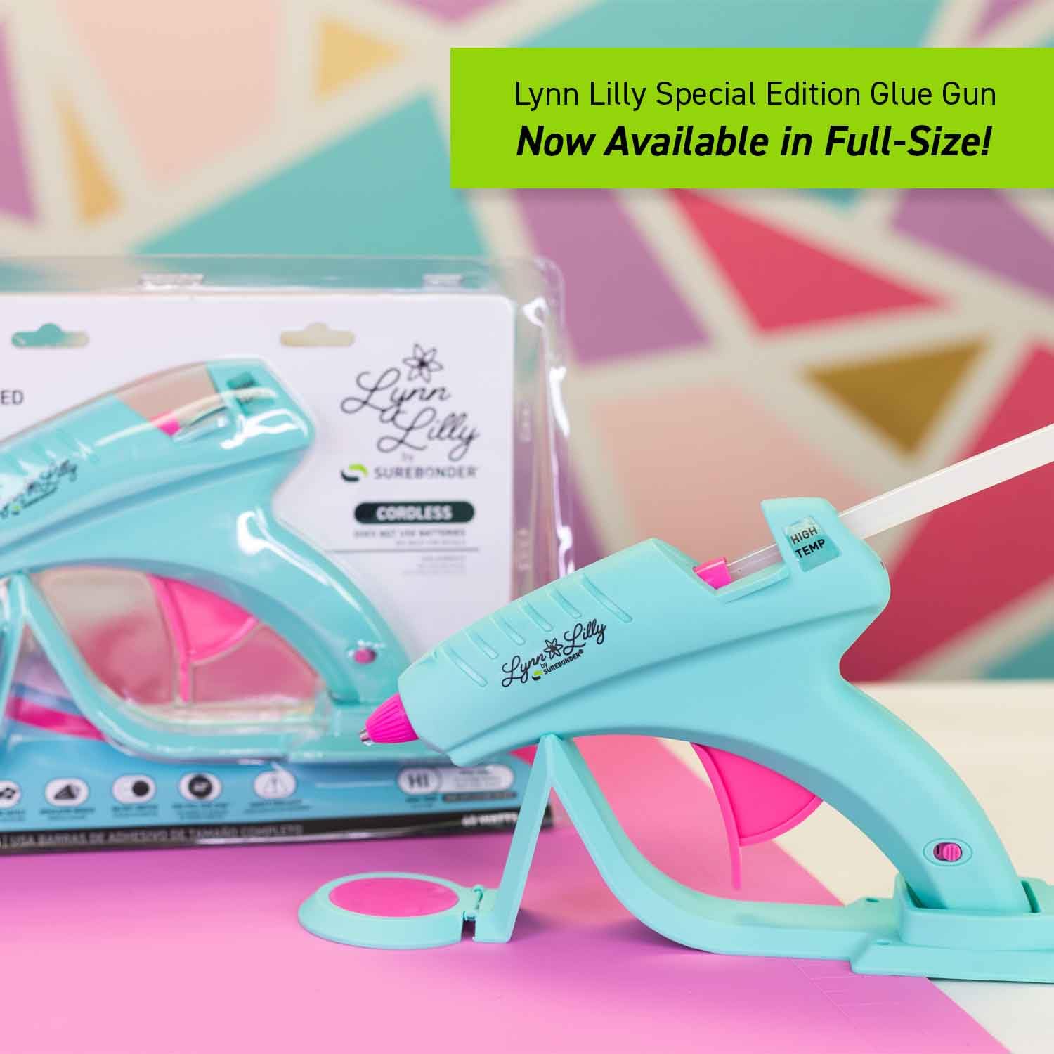 Surebonder Lynn Lilly Edition - Kit per pistola per colla a caldo senza fili con colla a caldo multiuso e stick di colla ad alta resistenza, colore: blu