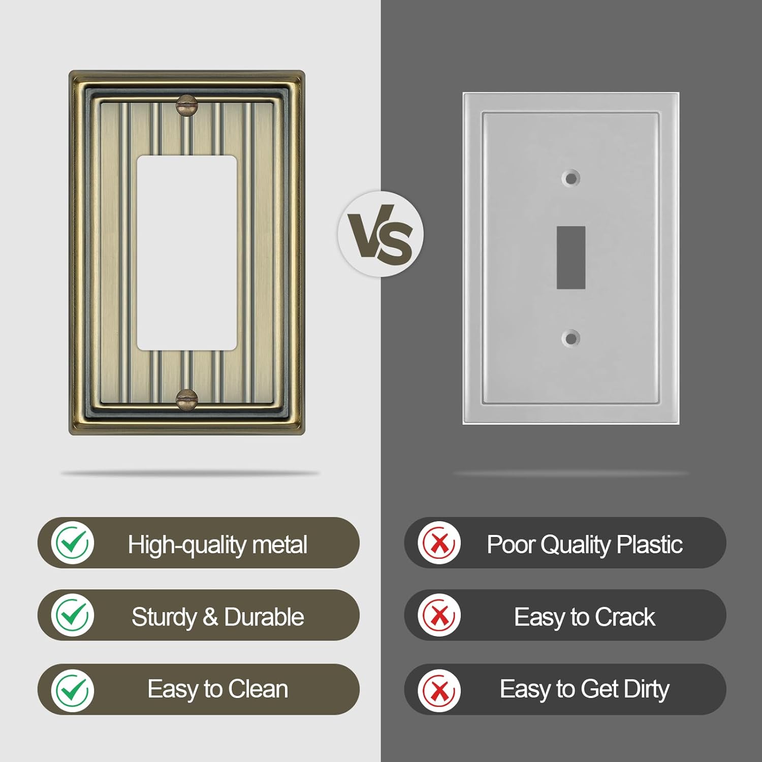 Metal Wall Plate for Electrical Outlets, Decorative Antique Brass Switch Plates Outlet Cover, Light Switch Cover Plate, 1-Gang Wall Plates (Single Decoretor, 6 Pack)