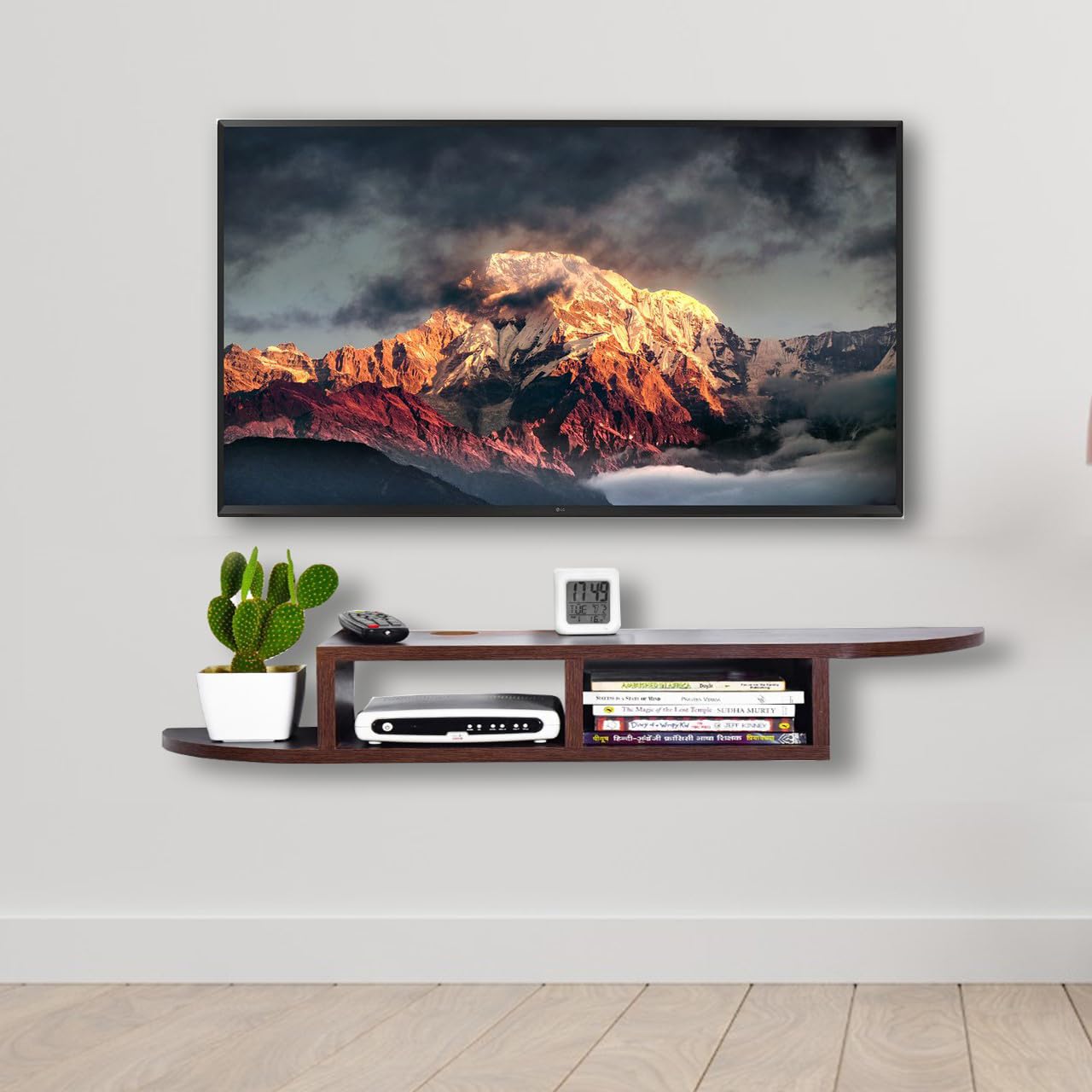 Torche Wooden Wall Mounted Tv Unit, Tv Cabinet For Wall, Tv Stand For Wall, Tv Stand Unit Wall Shelf For Living Room, Set Top Box Stand (Dark Oak-Qr Tv Big) - 18 X 58 X 5 Cm