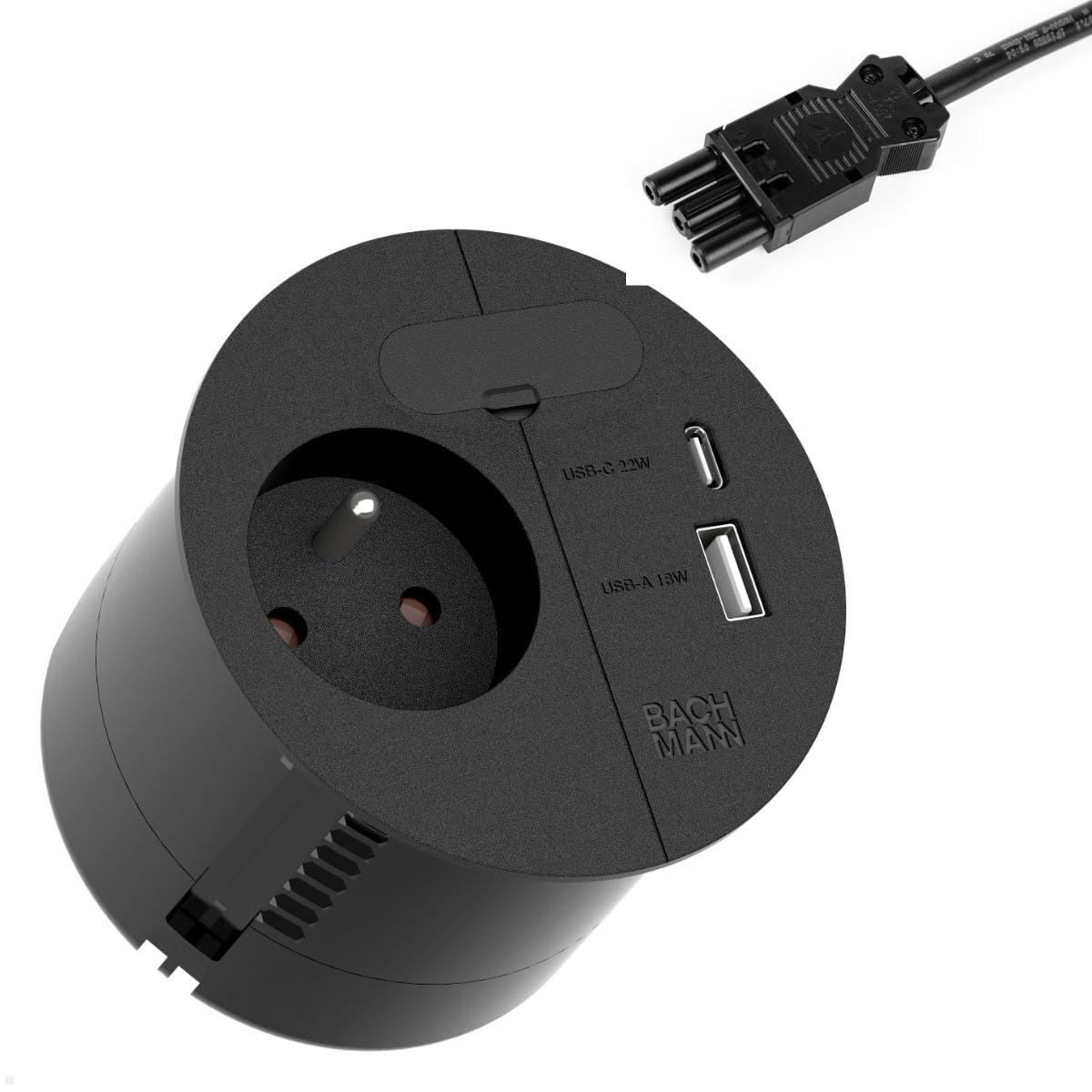 BACHMANN Enchufe empotrable LOOP IN CHARGE 1 x enchufe UTE Francia 1 x USB A/C 22 W con pasacables 0,2 m ISV cable para oficina, sala de reuniones y vivienda en negro 938.204