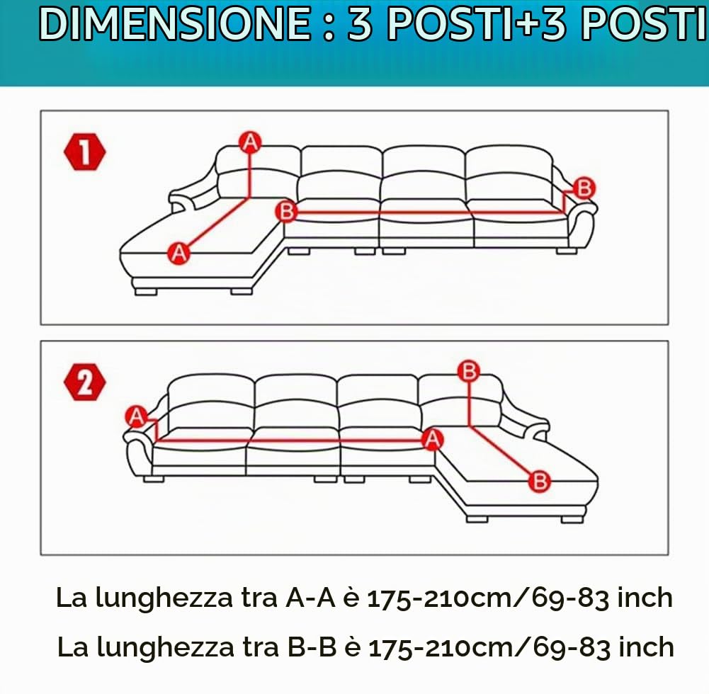 Copridivano con Penisola a Sinistra/Destra Sofa Cover 2/3/4 posti Copertura Divano Angolare Elasticizzato a Forma di L 2-Pezzi Universale Chaise Longue Cover con 2 federe