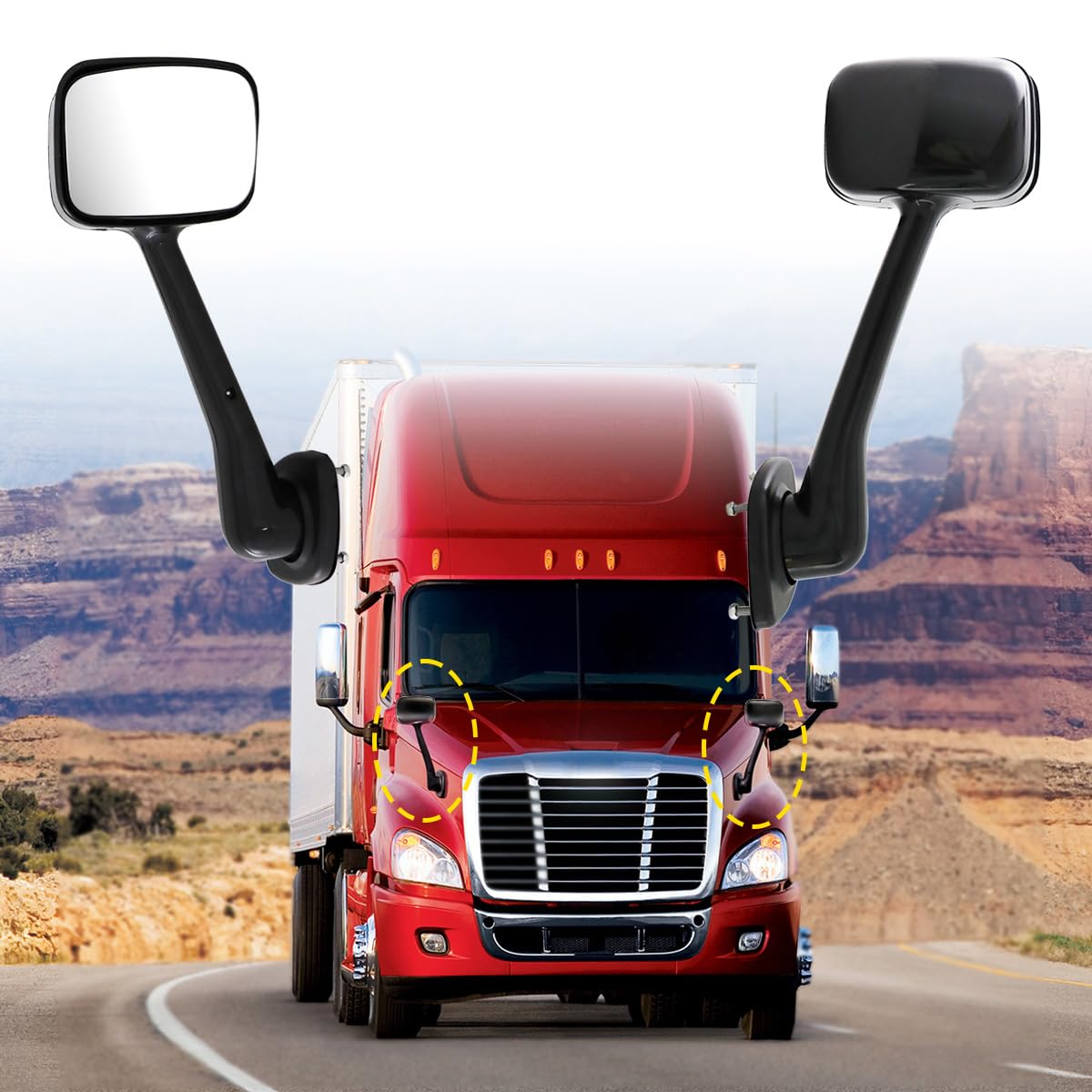 Hood Mirrors Assembly Compatible with 2008-2017 Freightliner Cascadia (Painting (Black), Left)