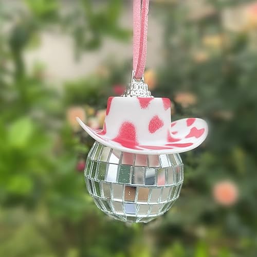 Miniatura 5 de Bola de discoteca para automóvil, bola de discoteca, adorno para espejo de automóvil, bola de discoteca, sombrero de vaquero, decoración de bola de