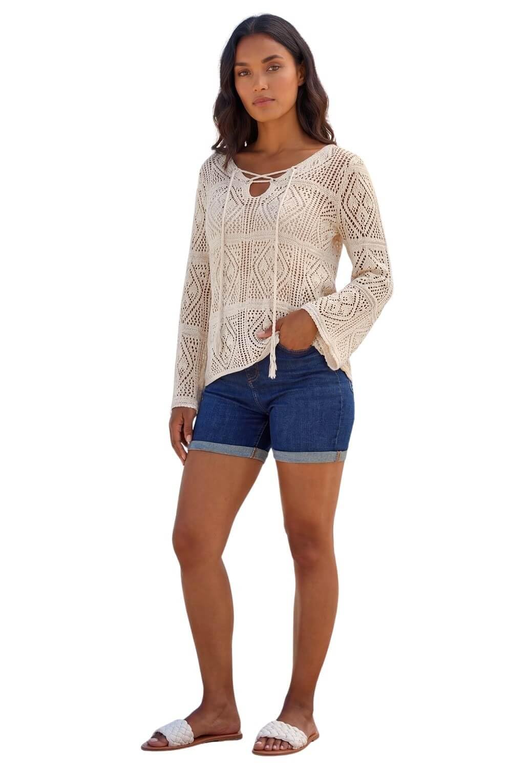 Roman - Women's - Tunic Top - Size 20 - Ivory - Crochet