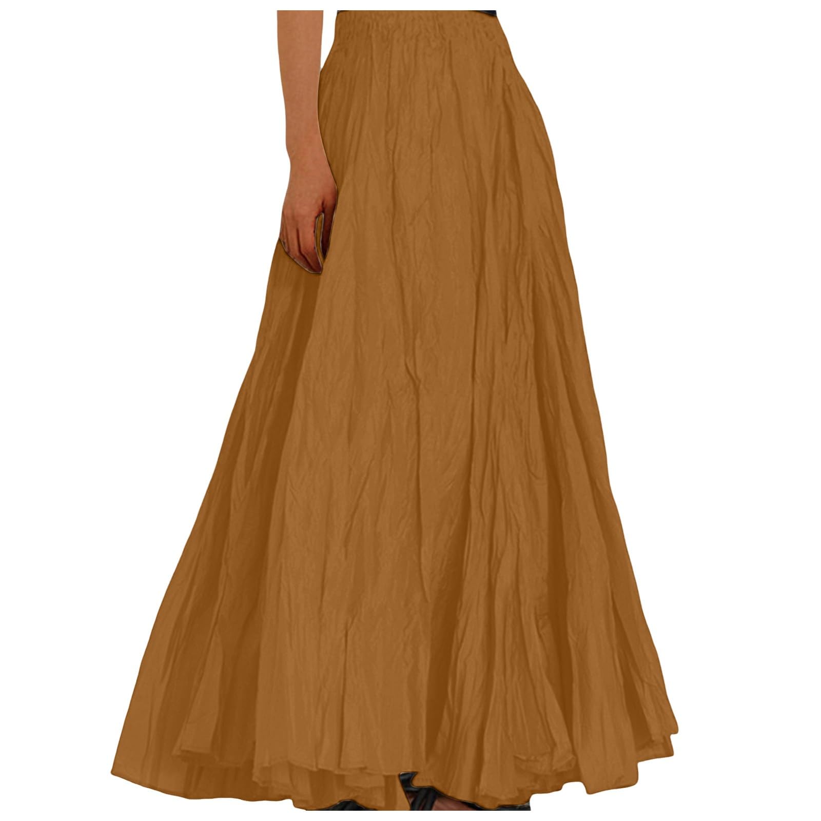 Moda Damska Casual Wysoka Talia Plisowana Sukienka Jednokolorowa Luźna Spódnica Plażowa Maxi Długa