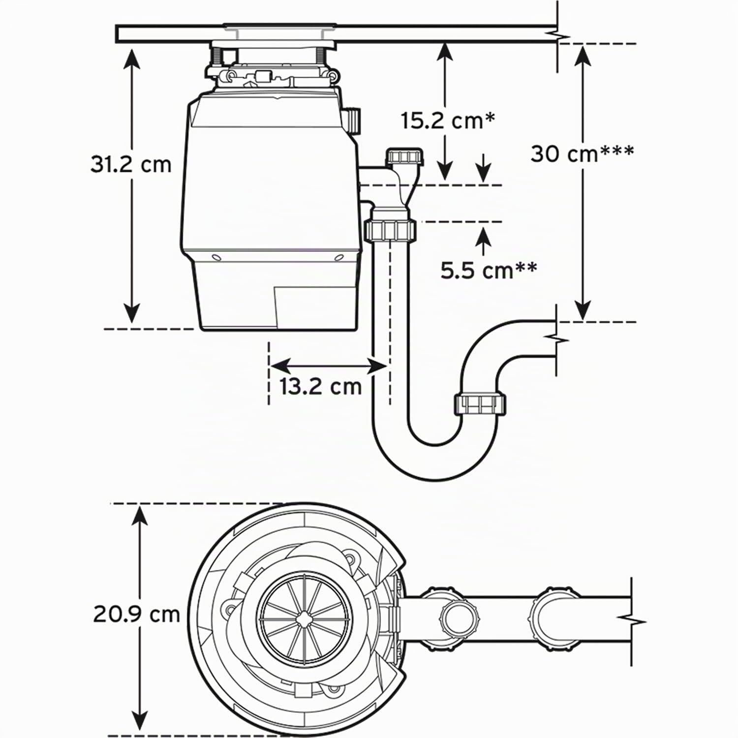 Insinkerator Premium 550 EC Triturador de residuos de cocina - Eliminador de residuos de cocina con motor de inducción de 0,5 CV e interruptor de aire
