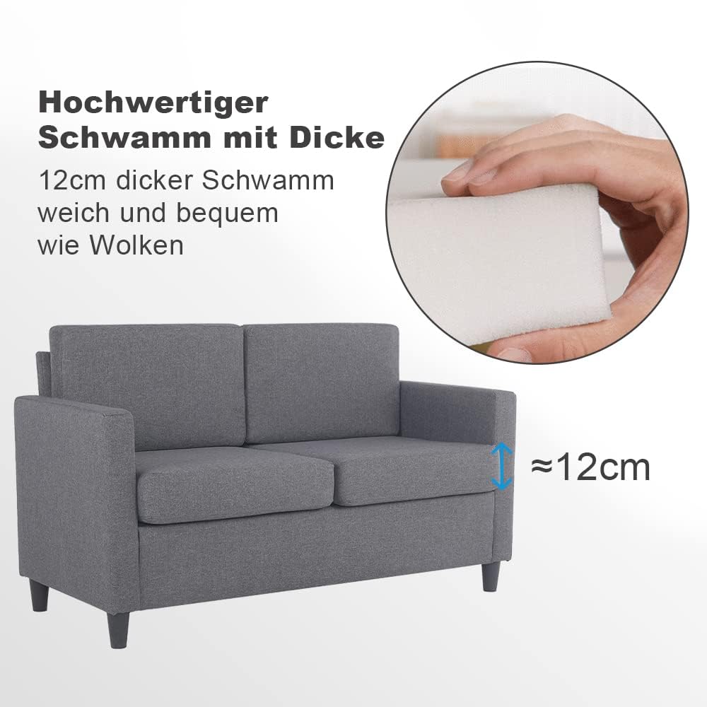 Divano 2 Posti Moderno - In Tessuto Lino, 65x132x78 Cm, Grigio Chiaro, Imbottito E Comodo - Foto 7