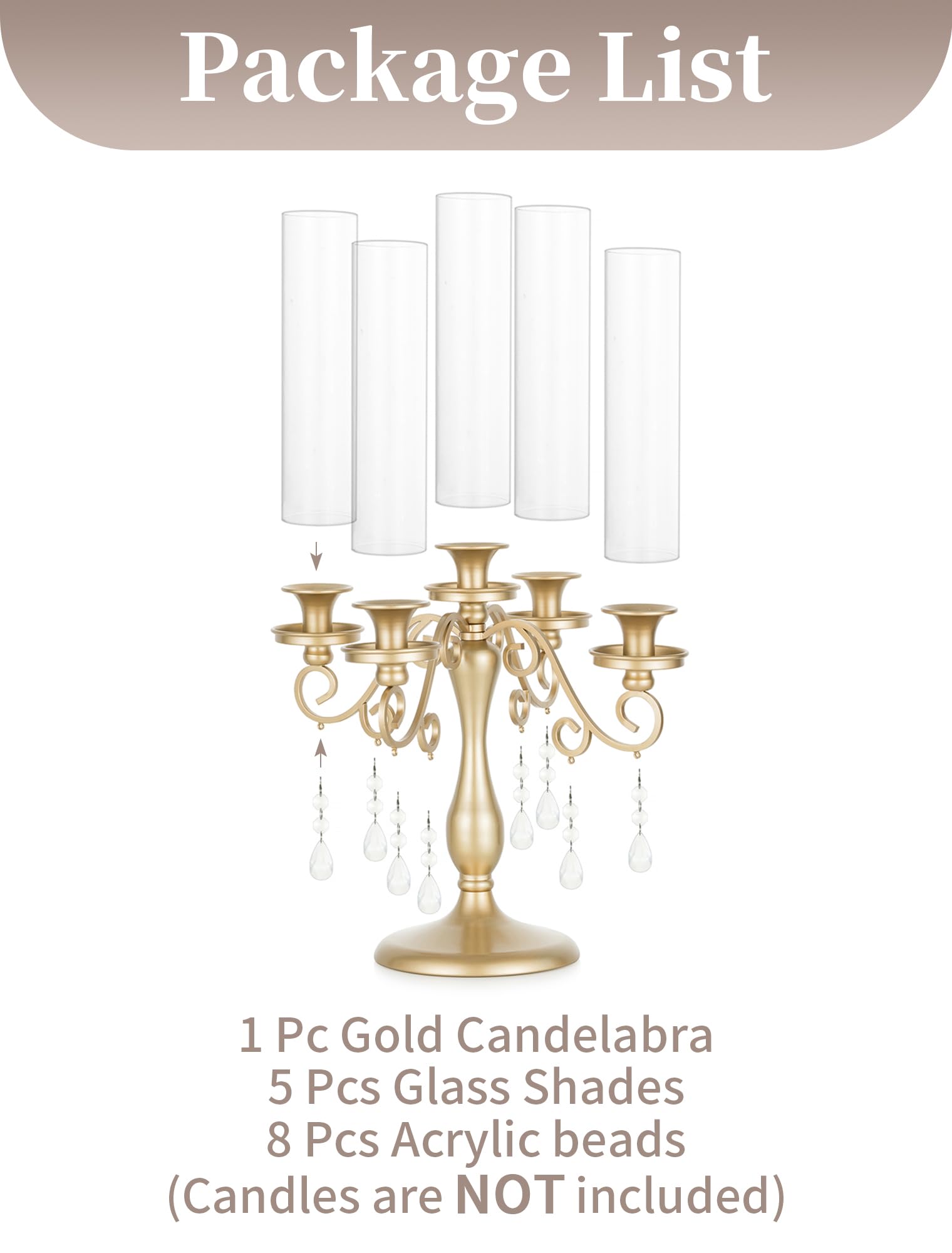 Sziqiqi Bougeoirs Candélabres Chandelier Or: Chandelier 5 Branches pour Centre de Table de Mariage - Candélabres Vintage avec Verre en Forme D'ouragan pour Dîner en Plein air Fête de Noël Anniversaire