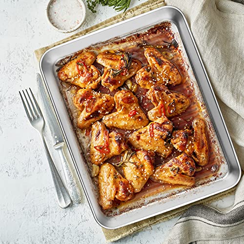 Baking Pans Set Of 3, E-Far Stainless Steel Sheet Cake Pan For Oven - 12.5/10.5/9.4Inch, Rectangle Textured Pan Tray Set For Lasagna Brownie Casserole Cookie, Non-Toxic & Healthy, Dishwasher Safe #TOP6