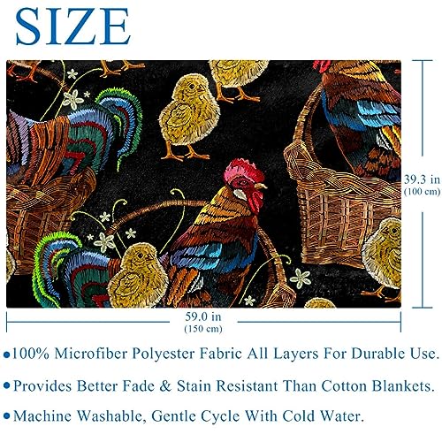 Couverture coq et poussin brodé 150x100cm pour lit et canapé