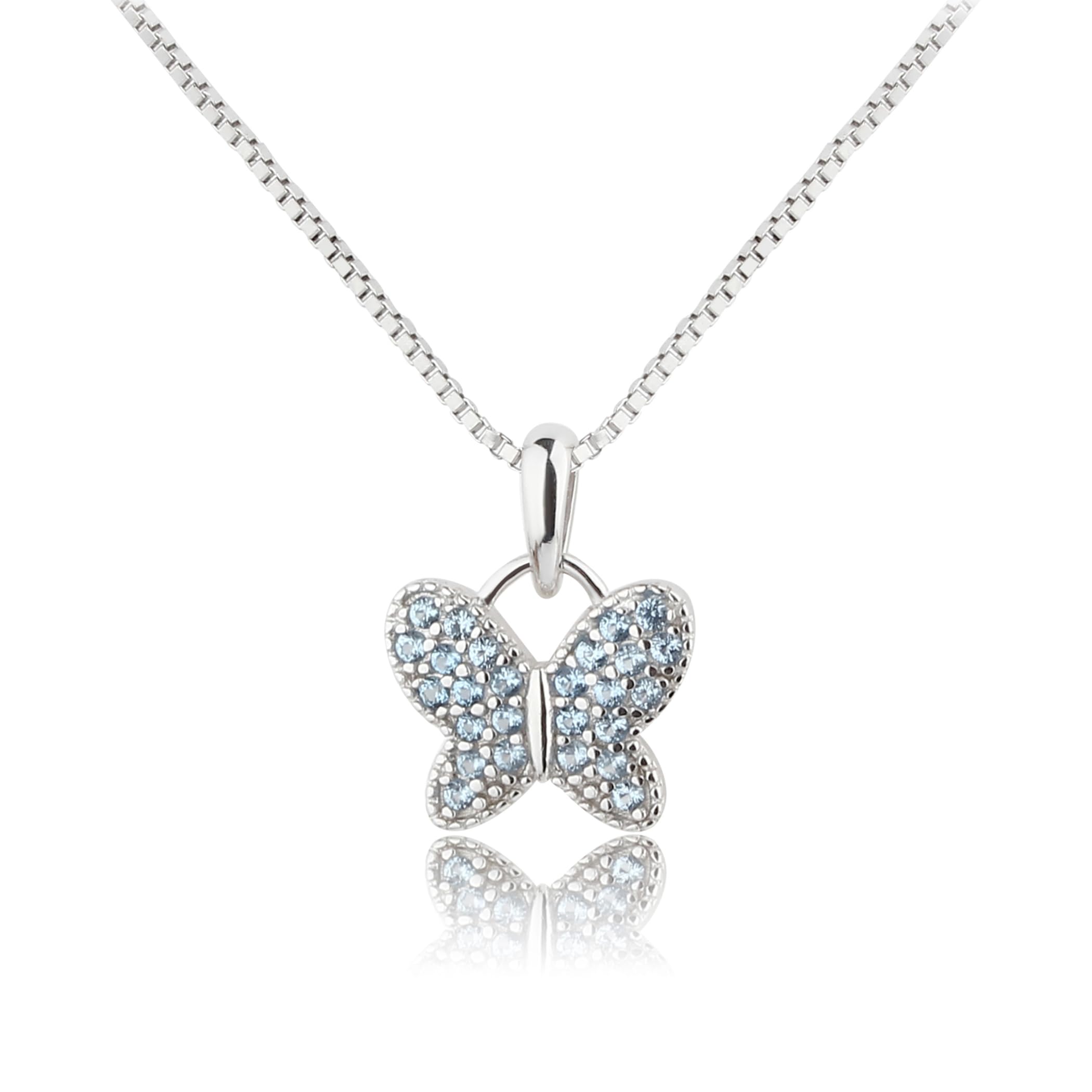 Cherished Moments Girl's .925 Sterling Silver Butterfly CZ Birthstone Necklace for Toddlers, Little Girls, Teens, or Women