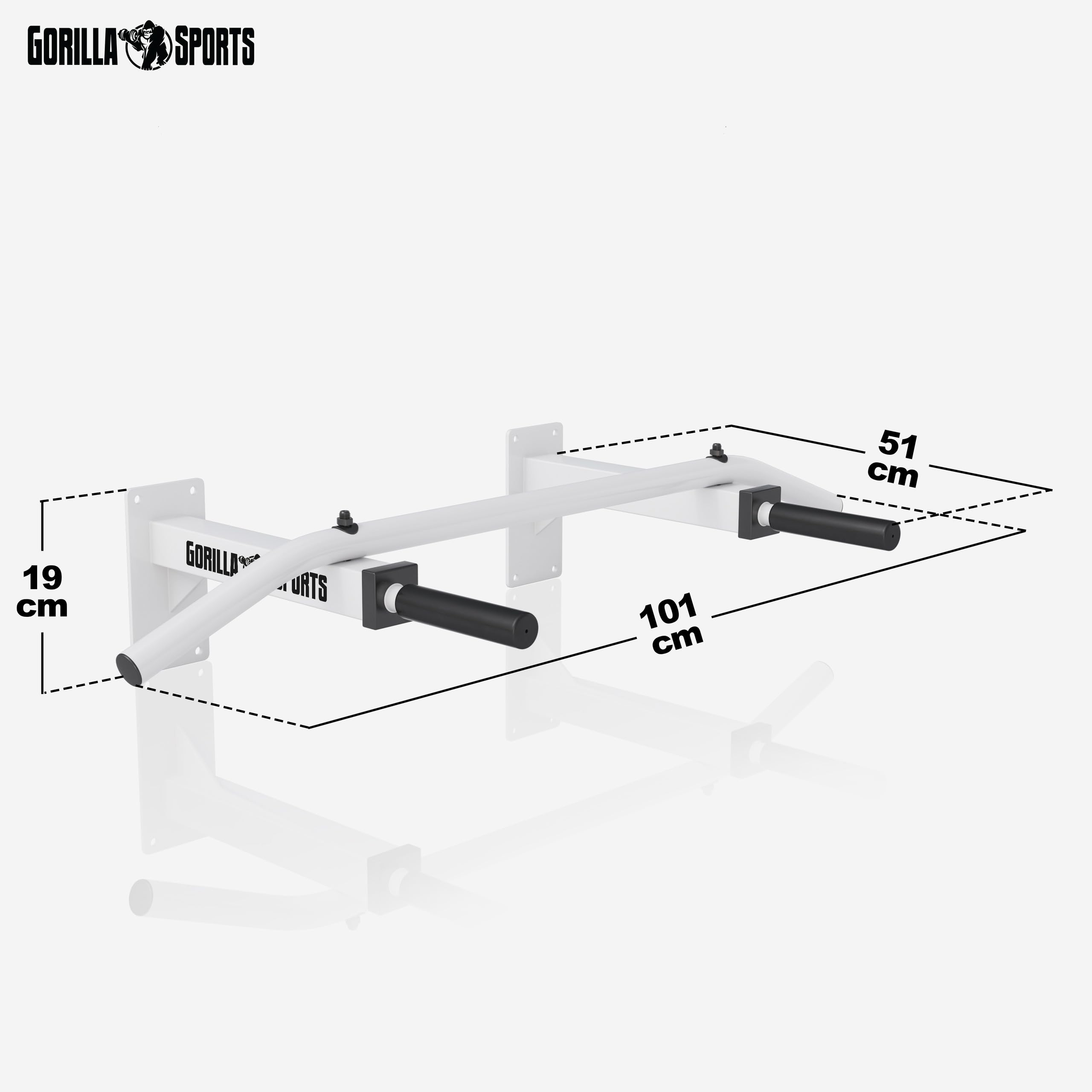 GORILLA SPORTS® Klimmzugstange - Wandmontage, mit 5 rutschfeste Griffe, bis 350 kg Belastbar, aus Stahl, inkl. Montageanleitung und Schrauben, Schwarz/Weiß - Pull Up Bar, Klimmzug Stange, Dip Bar