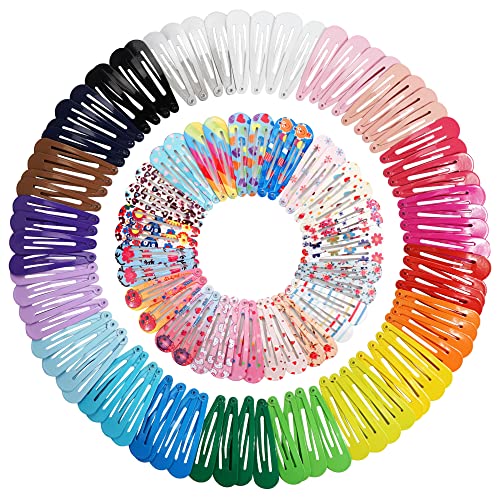 Image of Clips for Hair, 120 Pcs 2 Inch Metal Barrettes Snap Hair Clips for Girls Kids Teens Women, Cute Candy Color Hair Pins for Birthday Party Gift, 40 Assorted Colors (Pattern Print & Solid Color)