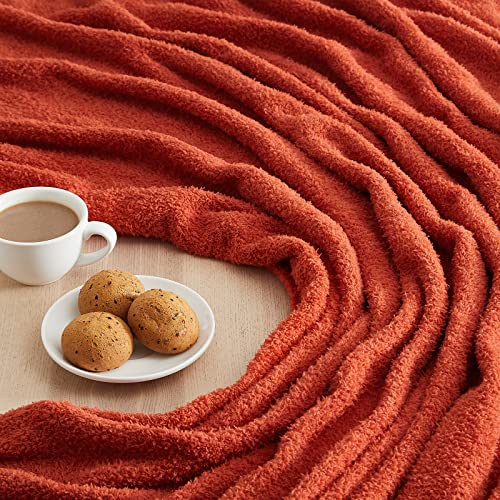 Image of CYMULA Knit Fall Throw Blanket for Couch Orange-Super Soft Lightweight Plush Fuzzy Fluffy Cozy Blankets and Throws for Sofa Bed, 50x60 inches