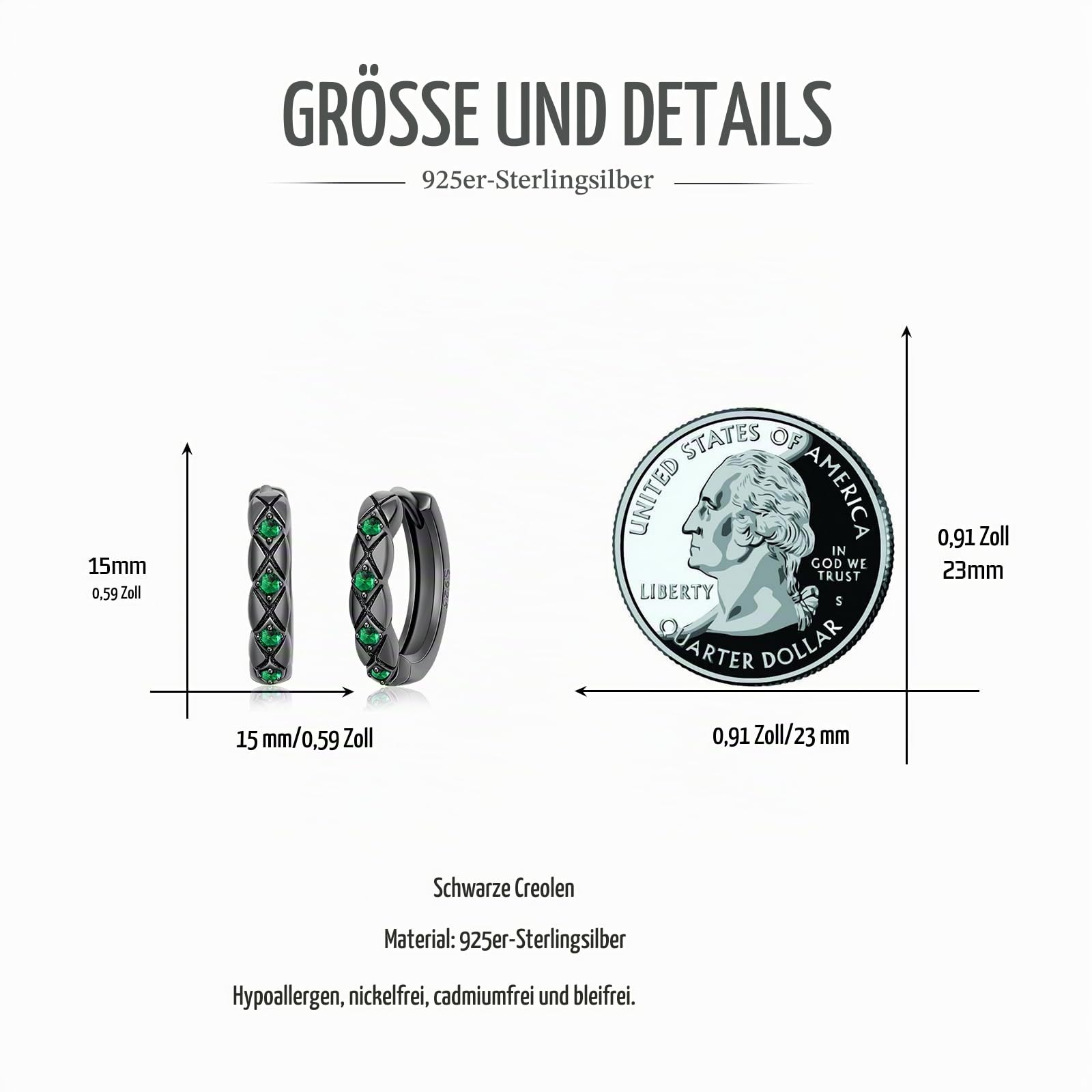 Schwarze Creolen 925 Sterling Silber Punk Ohrringe