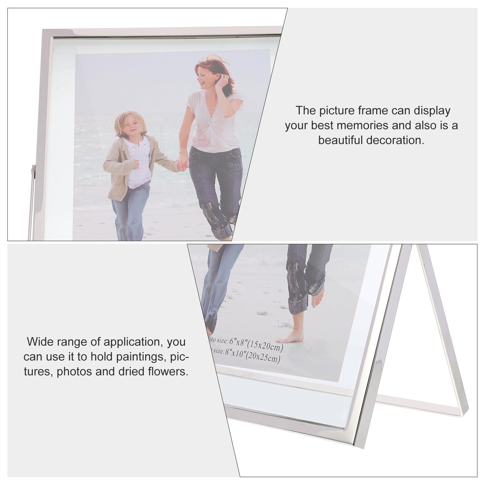 Einfacher Fotorahmen aus Glas mit Silbernem Metallrahmen Eleganter Bilderrahmen zur Fotopräsentation und Heimdekoration Tischbilderrahmen für Bilder und Gemälde