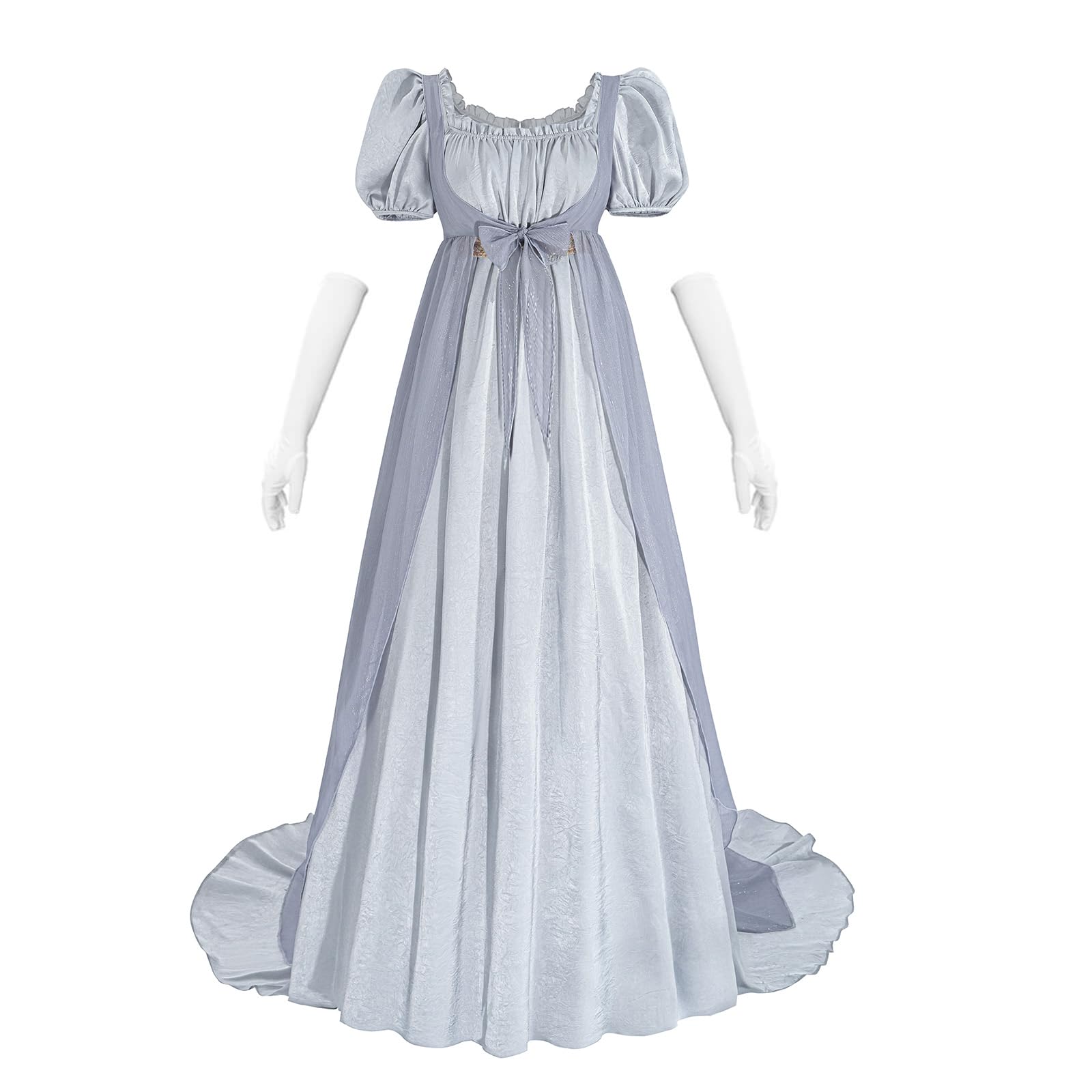 Nuoqi Regency Dresses Women Regency Era 1800s Ball Gown Empire Waist Victorian Dress with Overdress, Blue, Medium