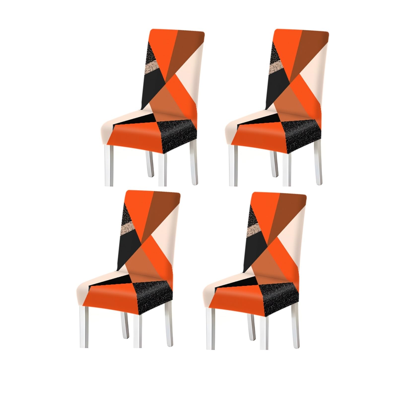 BOSUYBN Orange Black Geometric Dining Chair Covers Set Of 2/4/6, Stretch Slipcovers For Kitchen Dining Room Furniture Protectors for Home Dining Room(4PCSChair cover)