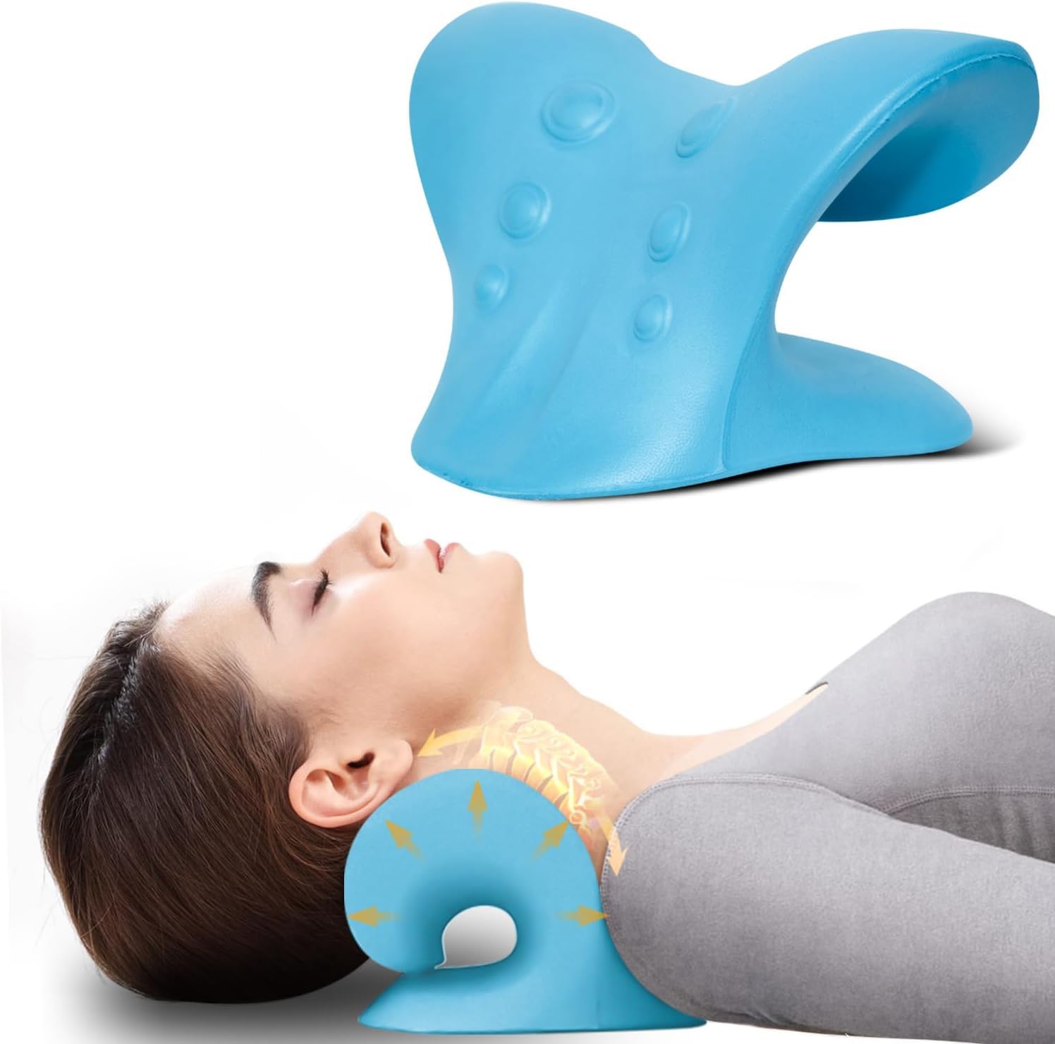 Wohnson Eu Blue Neck Stretcher,Neck And Shoulder Relaxer, Neck Hump Pillow Corrector Traction For Spine And Neck Pain Allignment, Neck Cloud Pain Relief - Cervical Traction Device Posture Corrector