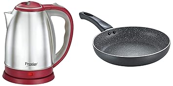 Prestige 1.5 Litre Kettle 1500-watts, Red + Prestige Omega Deluxe Granite Fry Pan, 240mm, Black (36305)