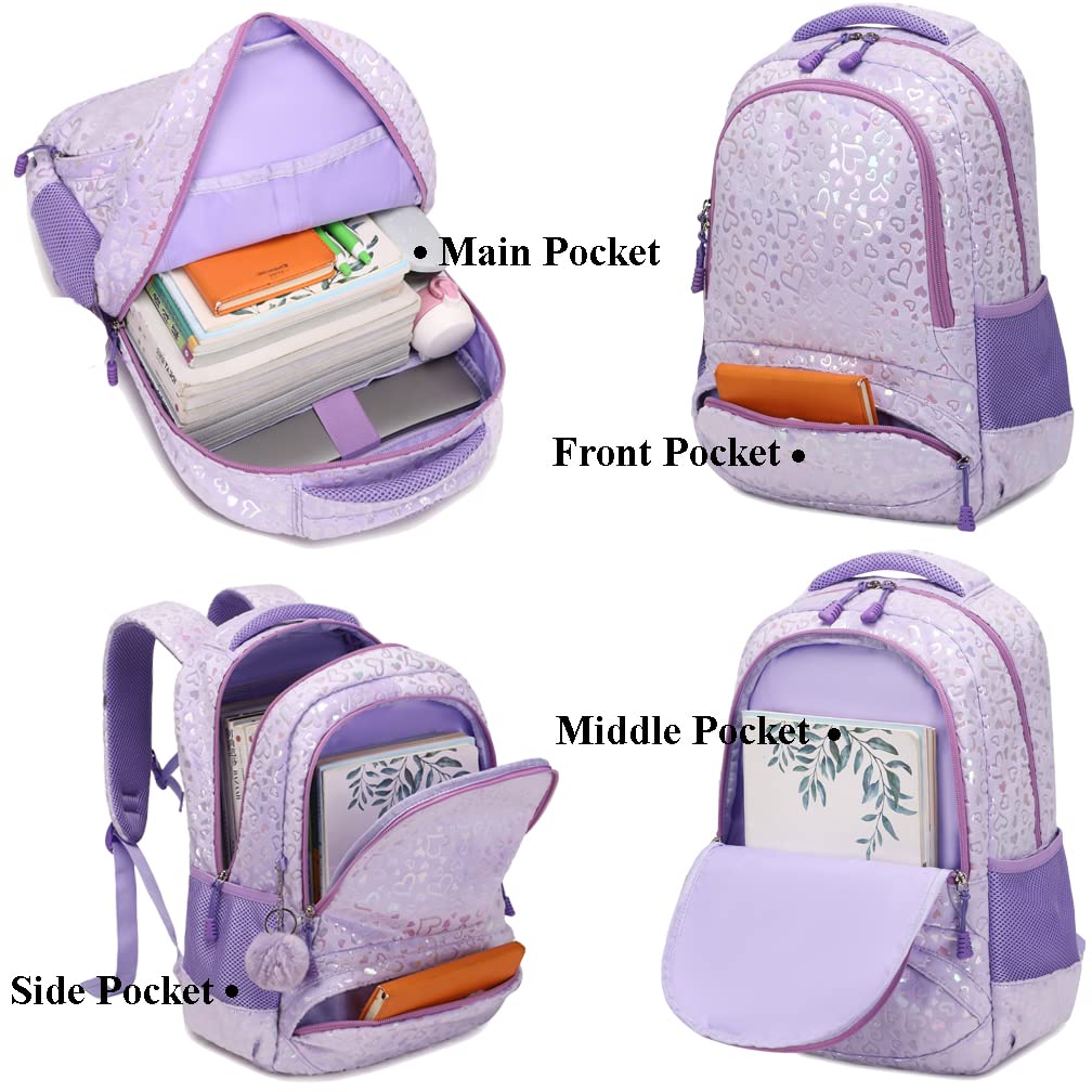 Kimwadalh Cartable Primaire Sac à Dos pour Filles Amour Sac à Dos pour Enfants,Léger Cartable 3 PCS Ensemble de Sacs d'école,avec Sac à Lunch et Trousse