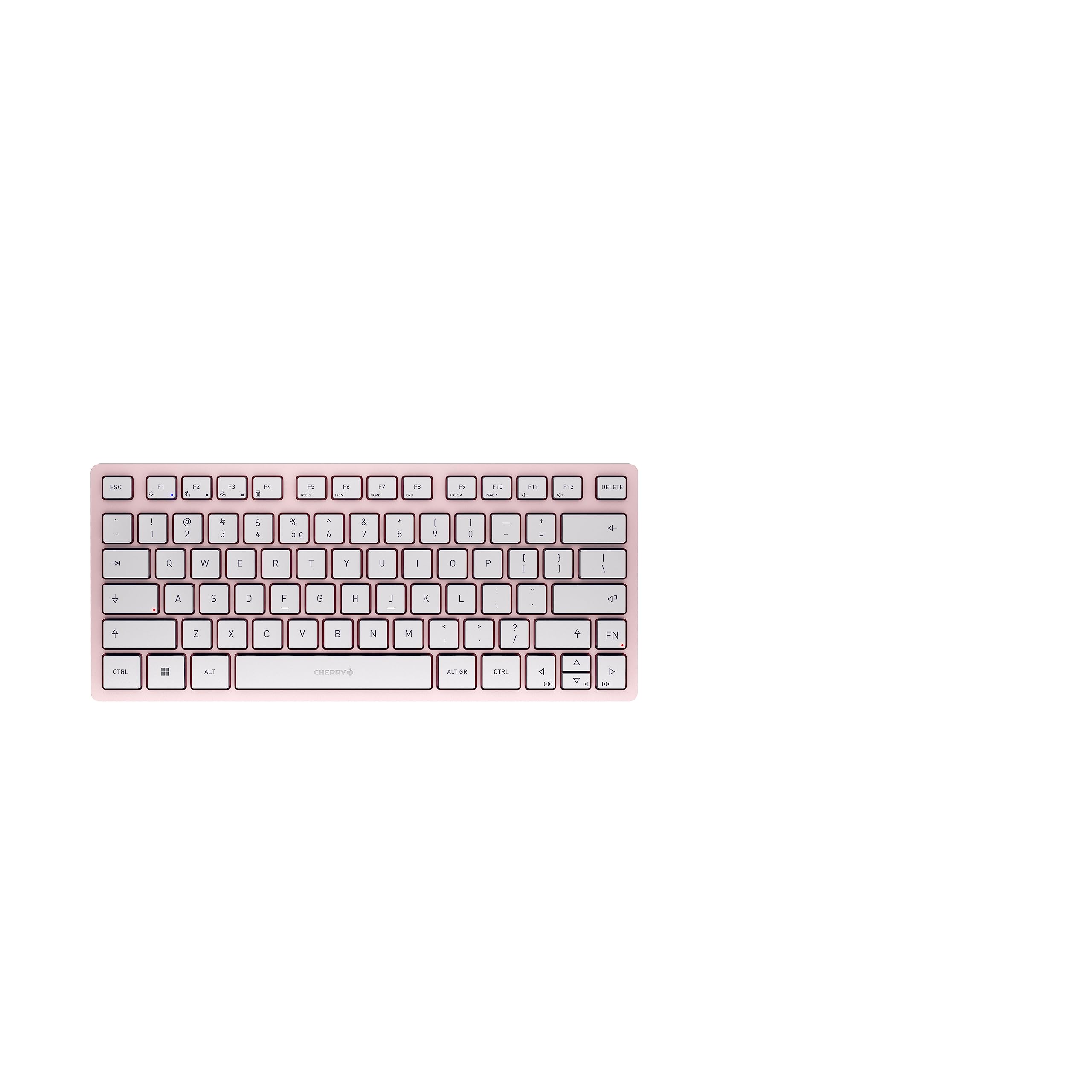 CHERRY KW 7100 MINI BT, Clavier compact multi-appareils avec trois canaux Bluetooth, Disposition EU (QWERTY), Design plat, étui de transport inclus, Cherry Blossom