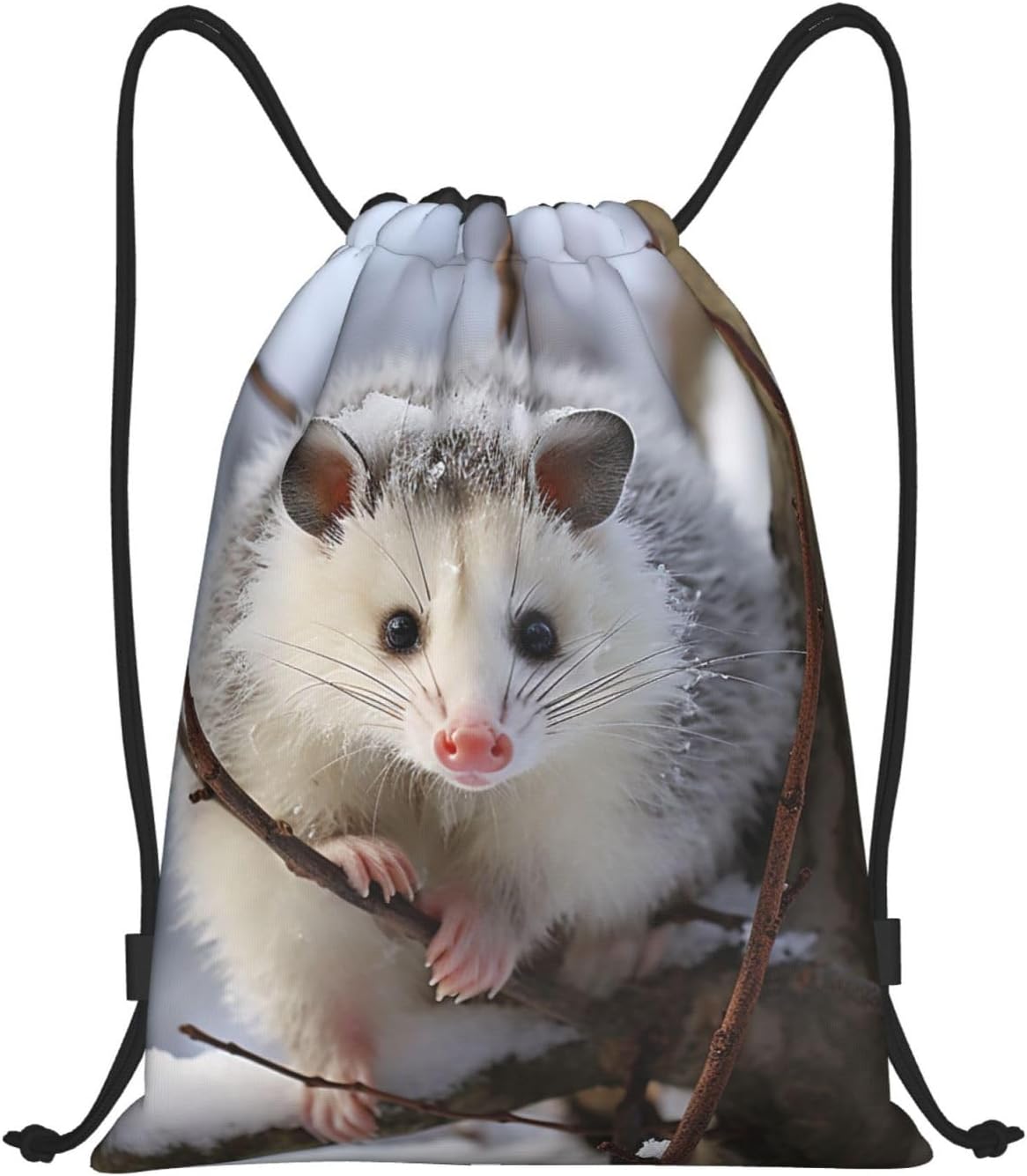 Opossum In Snow Drawstring Backpack Draw String Bag Waterproof Sports Bag Gym Cinch Bags for Women Men