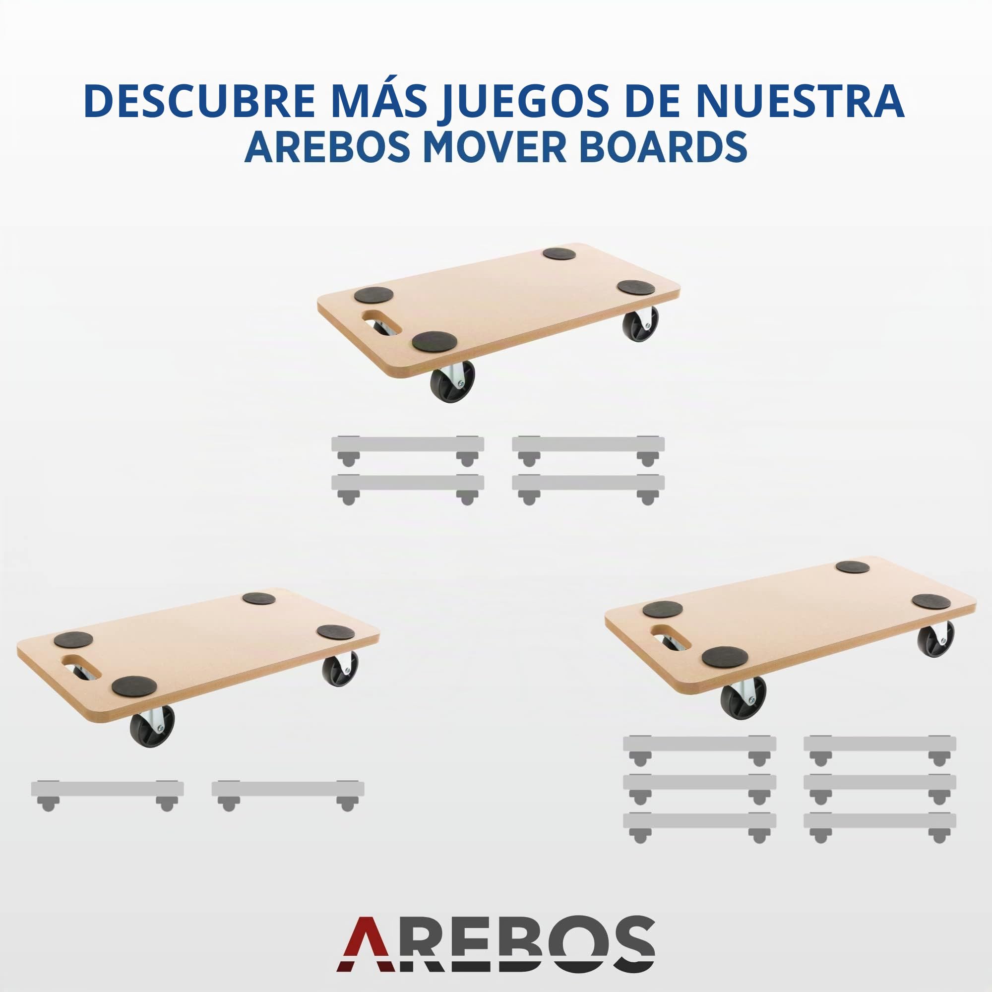 Arebos 2X Carro con Ruedas | Plataforma de Muebles | Plataforma de Transporte | Carreta Dolly 200kg | Asa de Transporte | Superficie Antideslizante | 4 Ruedas giratorias | MDF