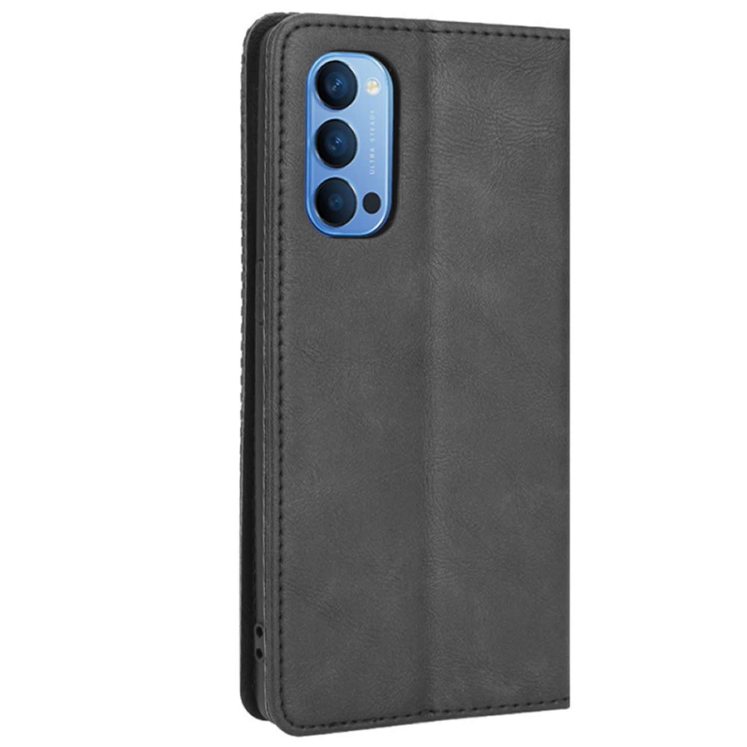 SDTEK Custodia Libro Con Portafoglio Per Oppo Reno4 5G - Pelle, Chiusura Magnetica, Flip Cover Con Pouch - Nero - 2