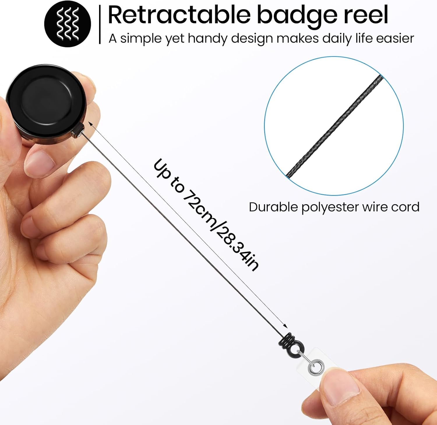 Zonon 100 Pcs Retractable Badge Reel Clips ID Card Holder Reel with Metal Belt Clip for Hanging Cards Key Chains, Name Badge Holders for Nurses Teachers Students(Black) - Image 2