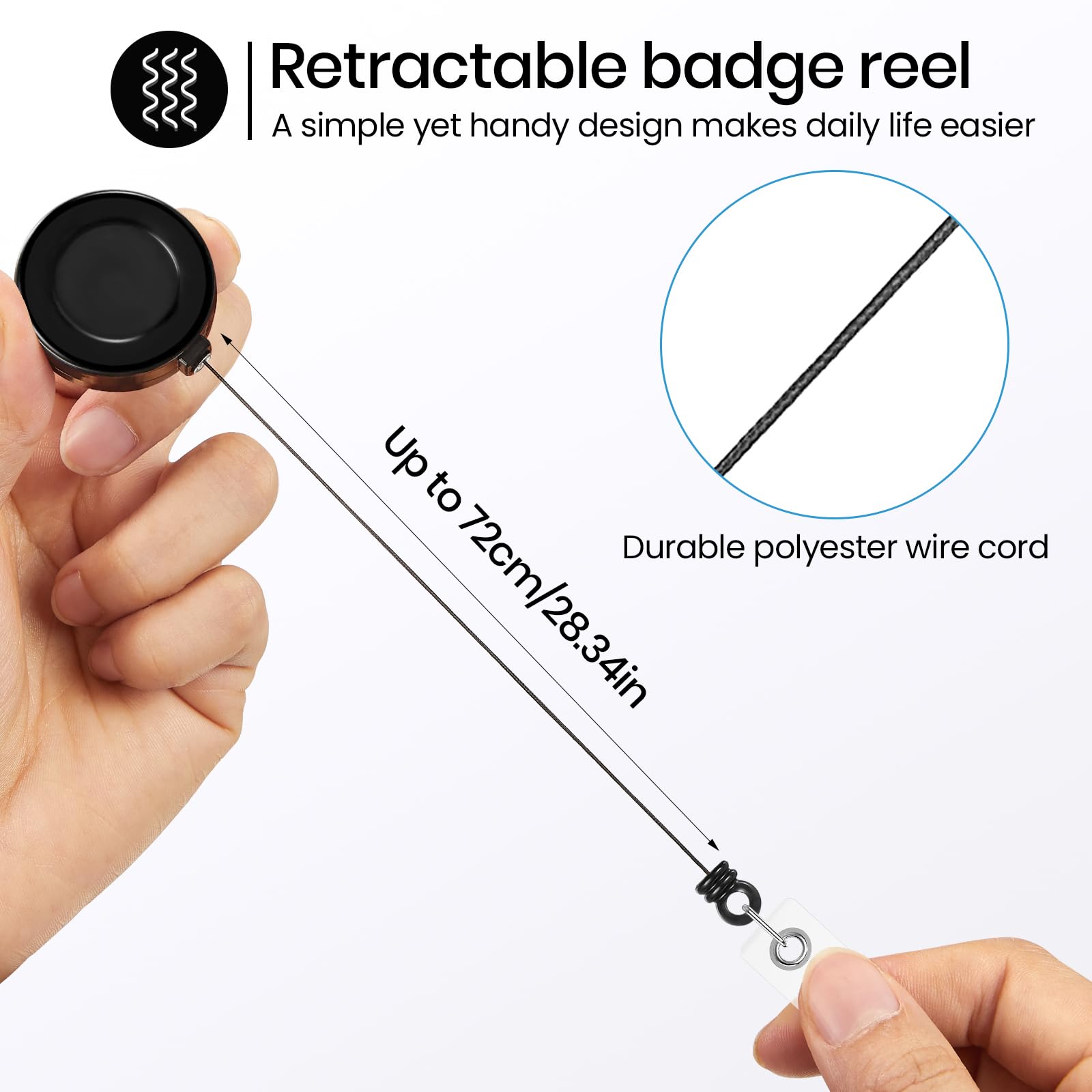Lot de 100 bobines de badge rétractables avec clip de ceinture en métal pour accrocher des cartes, porte-clés, porte-badges pour infirmières, enseignants, étudiants